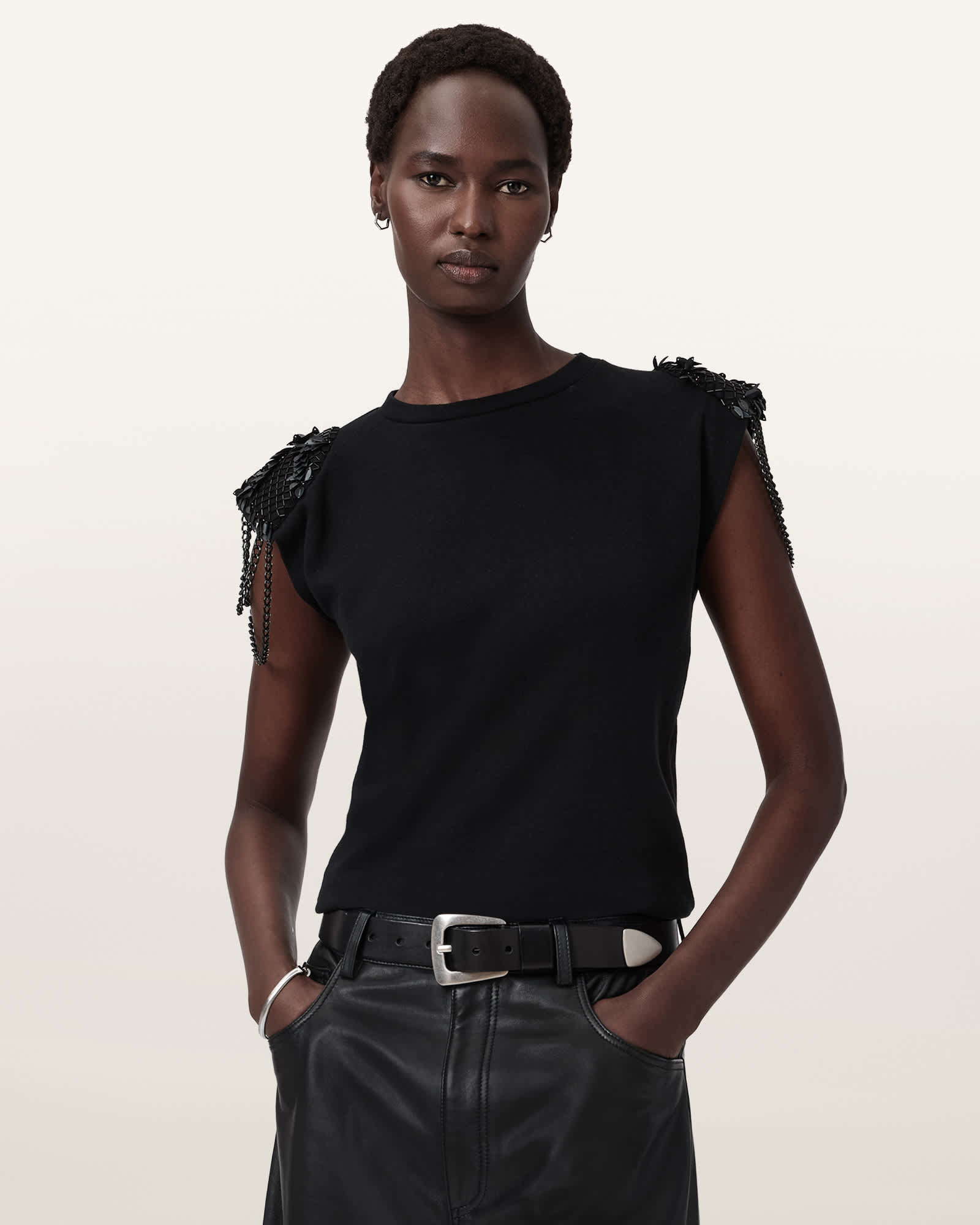 Shona Embellished Sleeveless Top Black | ALLSAINTS US