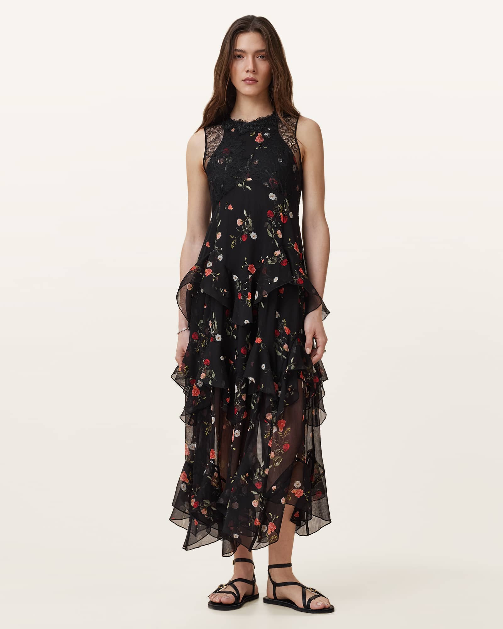 ALLSAINTS 小花柄 花柄 ワンピース black 黒 XS アンドソワレ &soiree ハイネック花柄ワンピース （ブラック