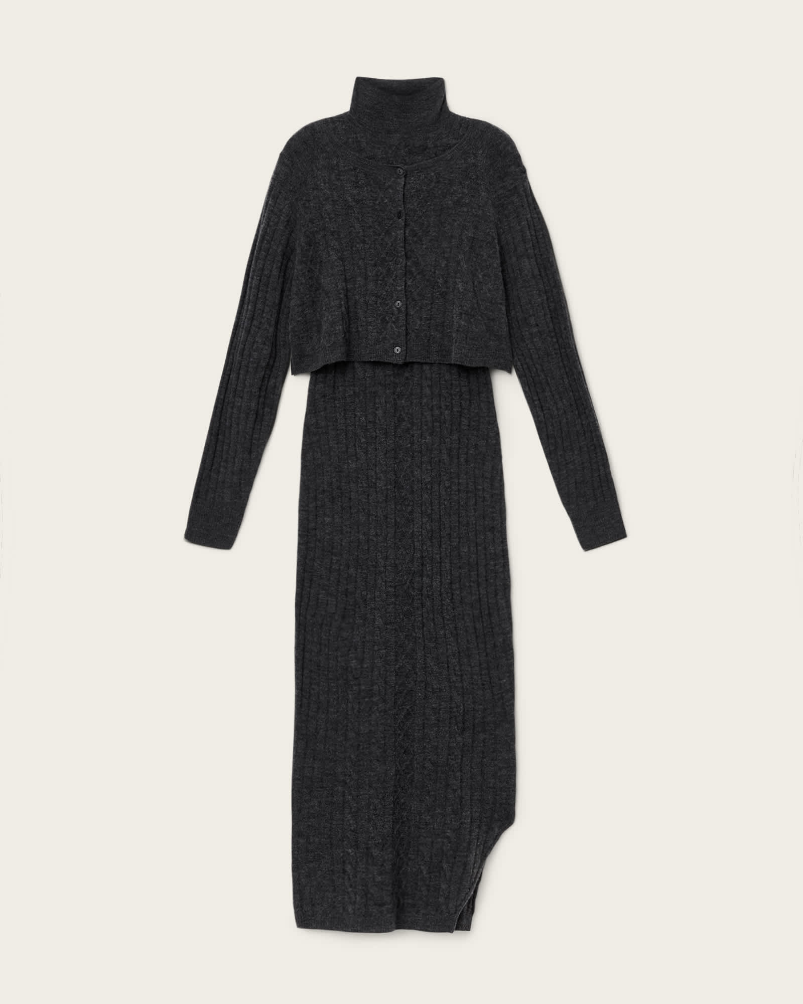 all saints knitted dress AllSaints Women's Sabine 2-in-1 Maxi Dress, Grey, Size XS Sage green garden wedding dress