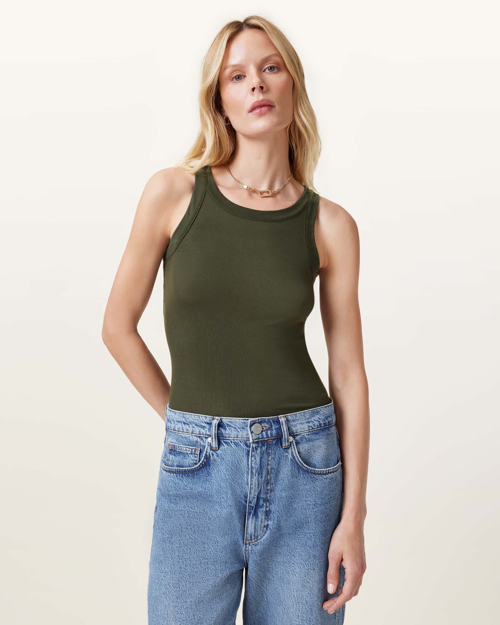 【別倉庫からの配送】 Rina GREEN LEAF GRAPE Top Tank Sleeveless Neck Crew トップス
