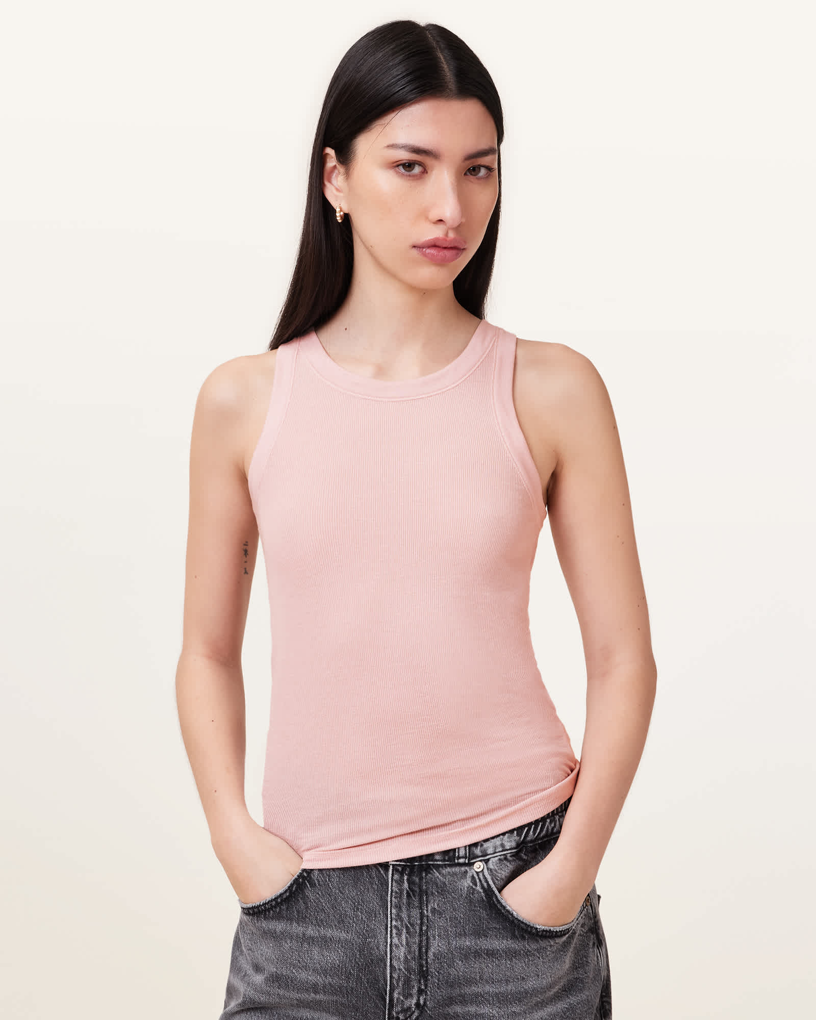 Rina Crew Neck Sleeveless Tank Top MAUVE CHALK PINK | ALLSAINTS