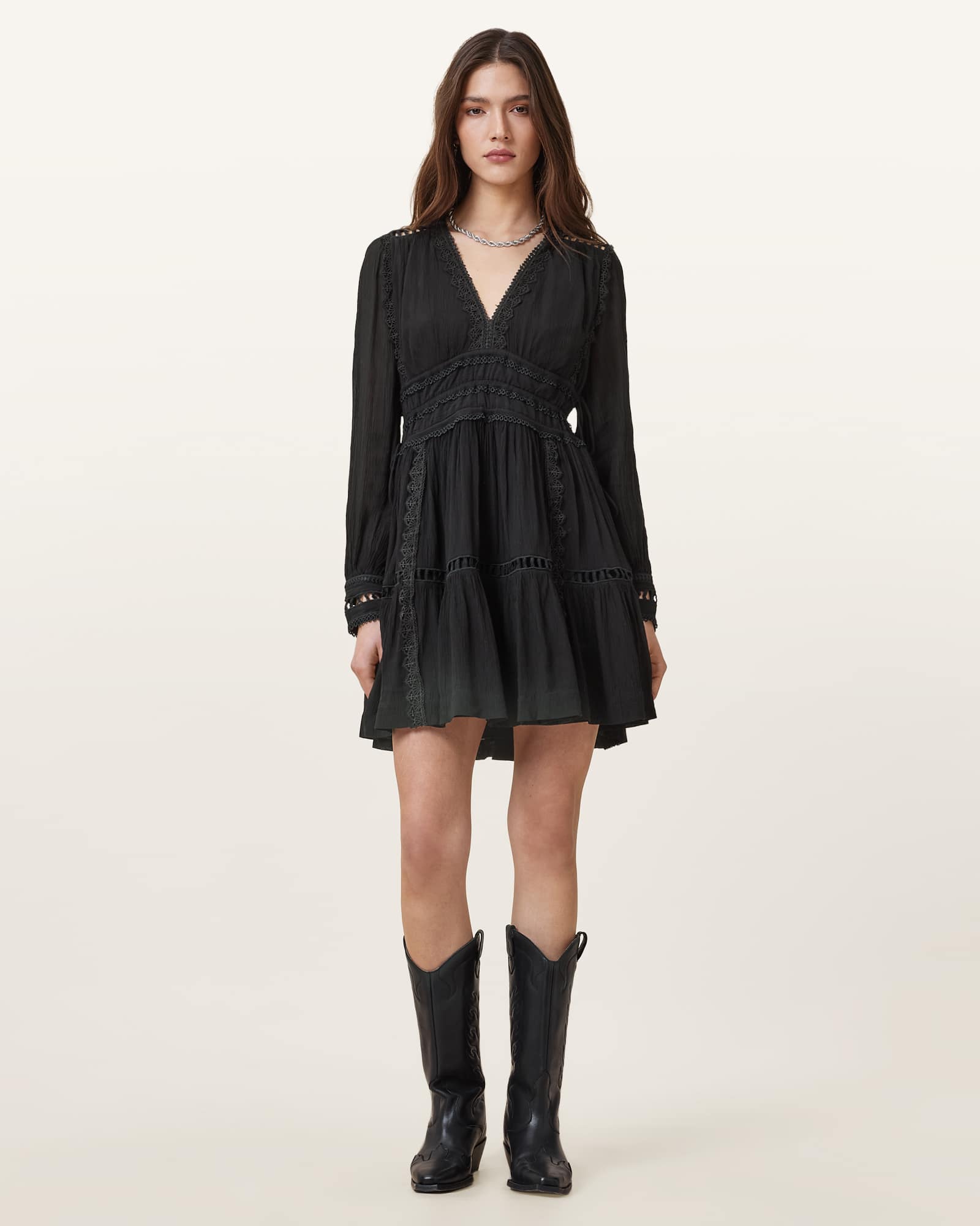 Xanthe Lace-Trimmed Mini Dress Black | ALLSAINTS US