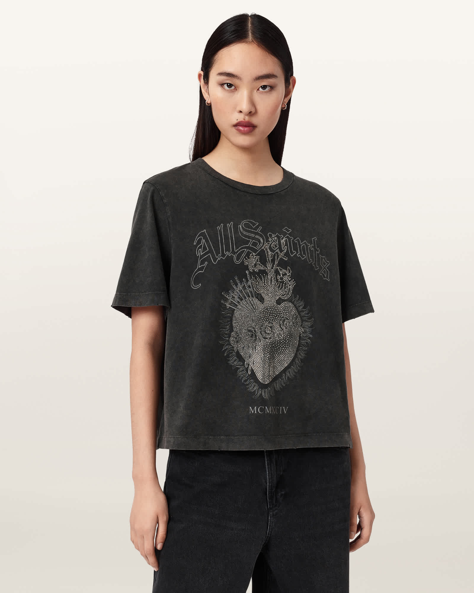 Sabbath Lisa Boxy Graphic T-Shirt Washed Black | ALLSAINTS FR