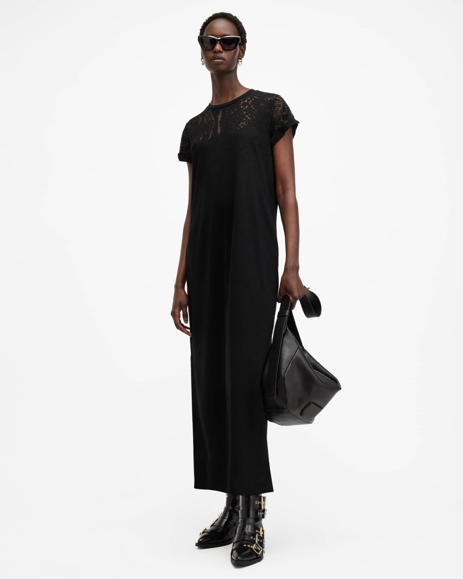 anna crew neck short sleeve maxi dress Allsaints Anna Crew Neck Short Sleeve Maxi Dress In Green