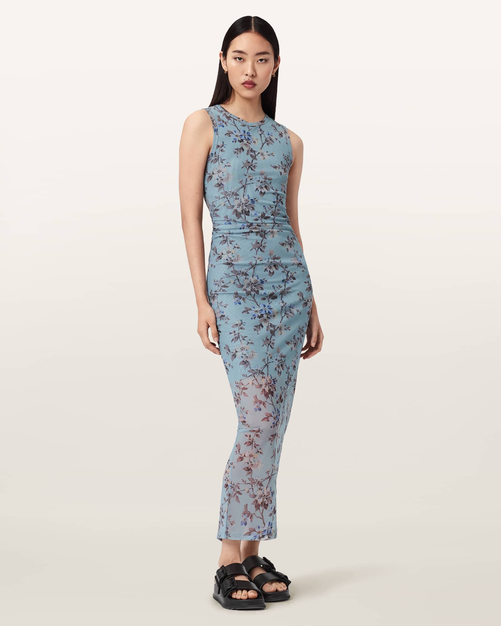 Katarina Bodycon Printed Mesh Dress VINE LAKE BLUE | ALLSAINTS US