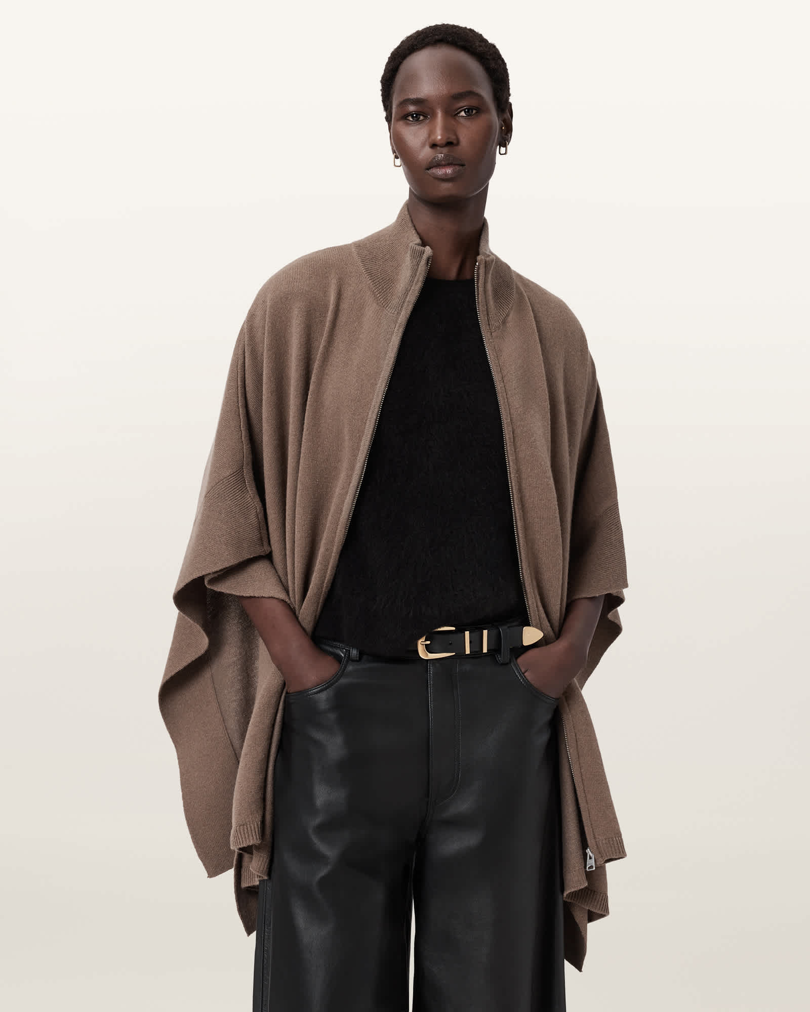 Effie Wool Poncho PINE BARK BROWN | ALLSAINTS