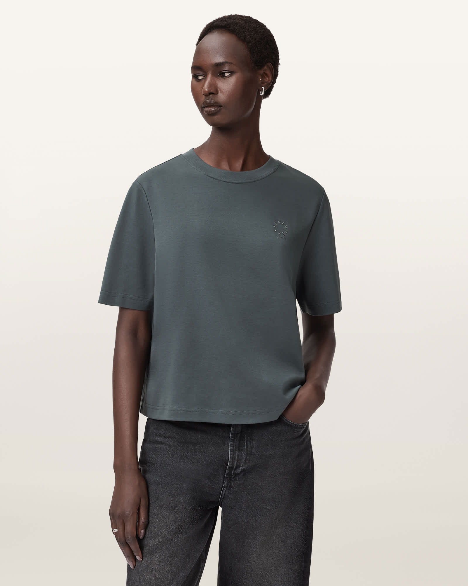 Lisa Cotton Crew Neck T-Shirt HAZED GREY | ALLSAINTS
