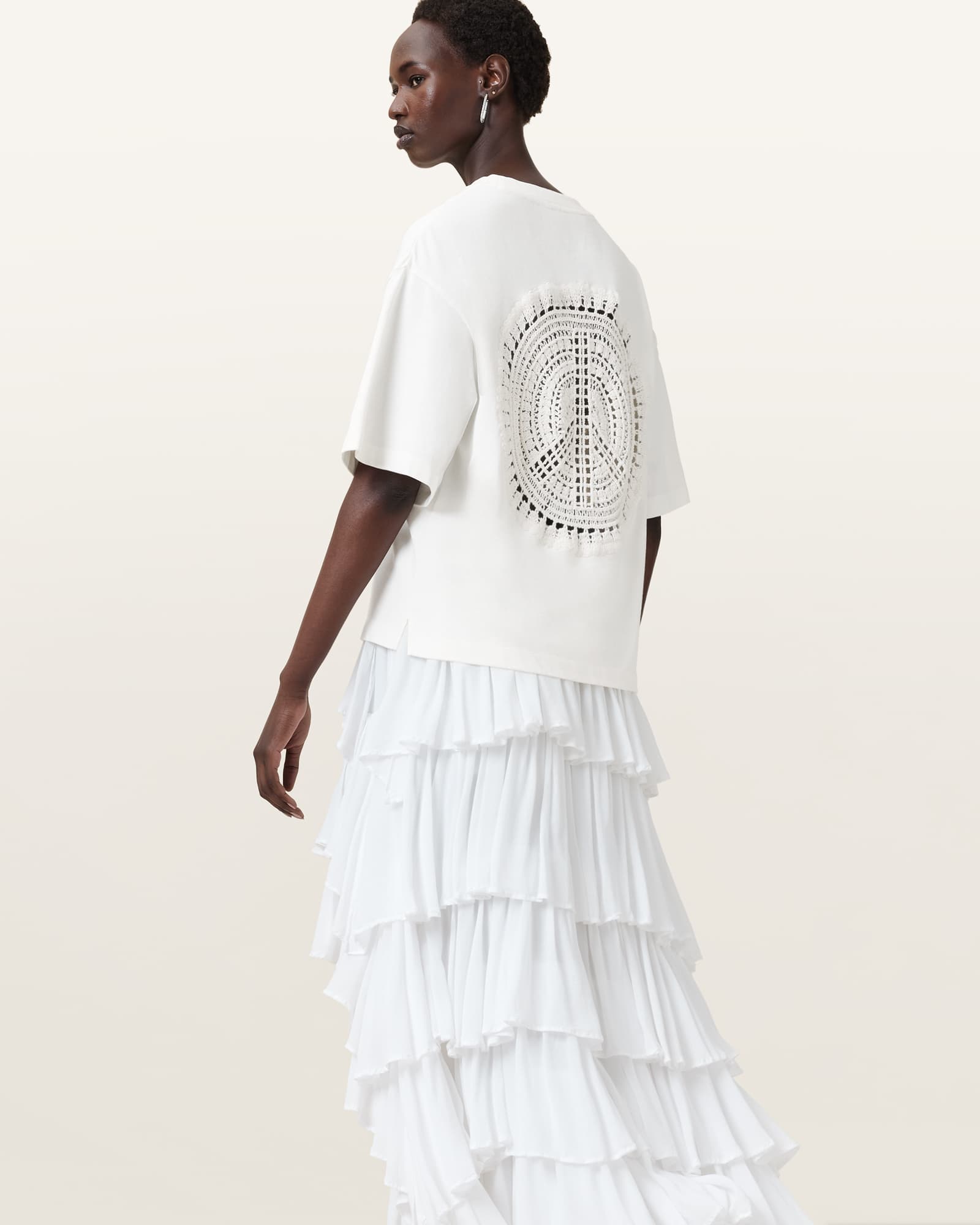 tシャツ AMELIE CROCHET OVERSIZED BOXY T-SHIRT | AMELIE クロシェ オーバーサイズ ボクシー Tシャツ Amelie Crochet Oversized Boxy T-Shirt ECRU WHITE | ALLSAINTS US