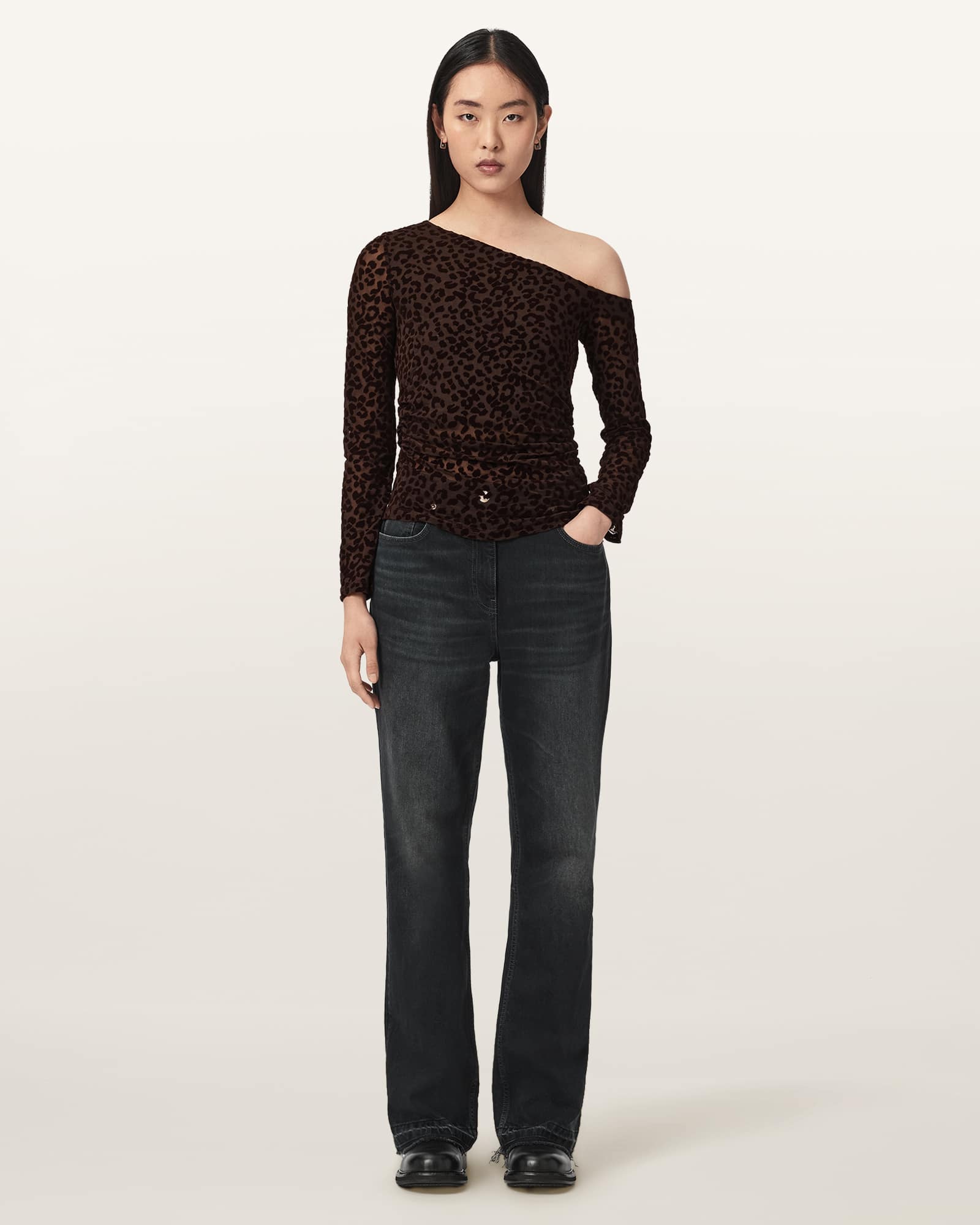 Mimi Off-The-Shoulder Leopard Mesh Top