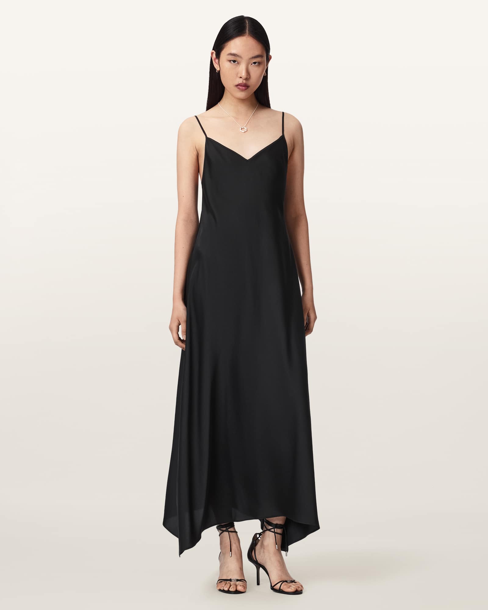 AllSaints Women's Leona V-Neck Maxi Slip Dress , Black , Size 10