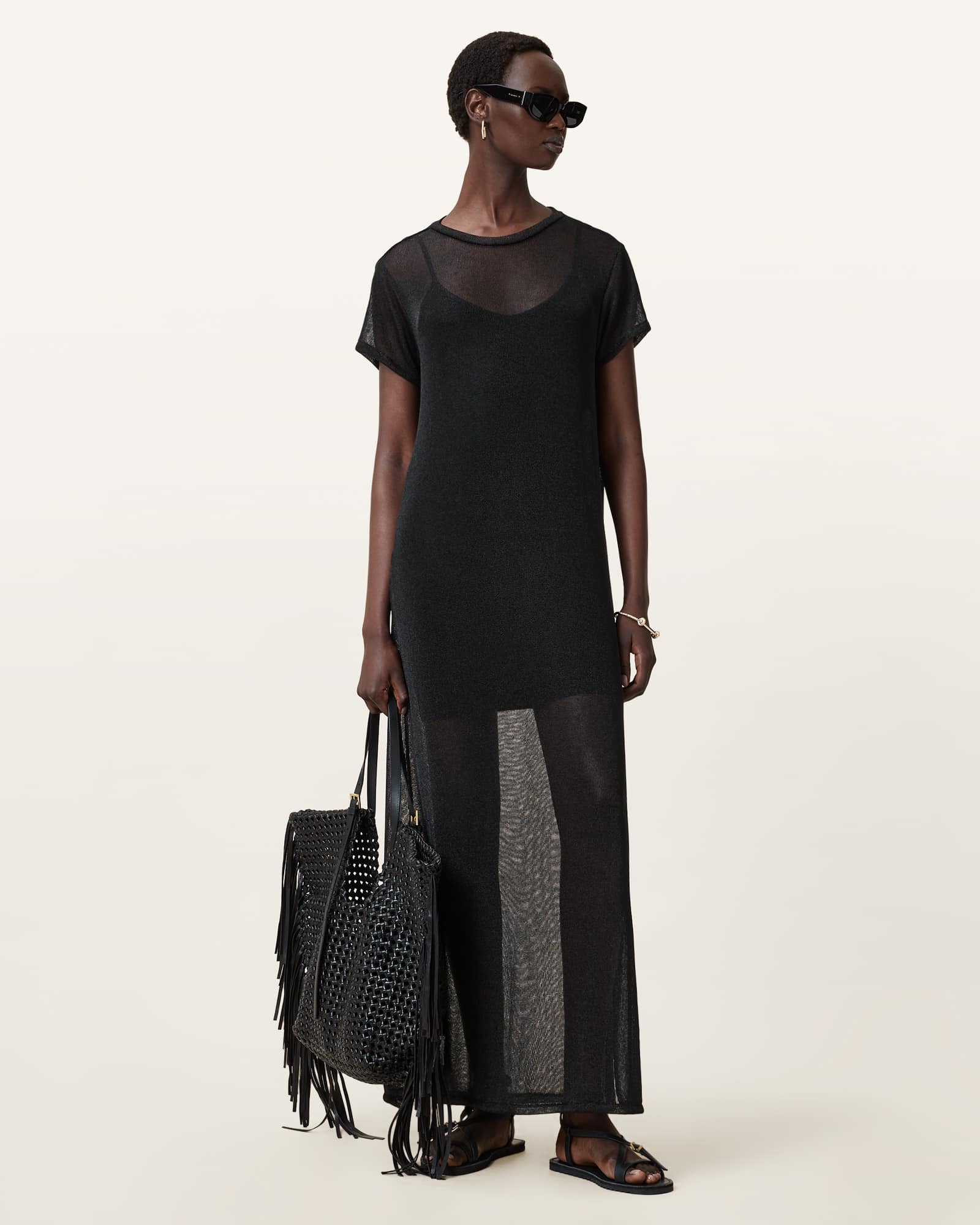 Allsaints Thea Sparkle Sheer Maxi Dress