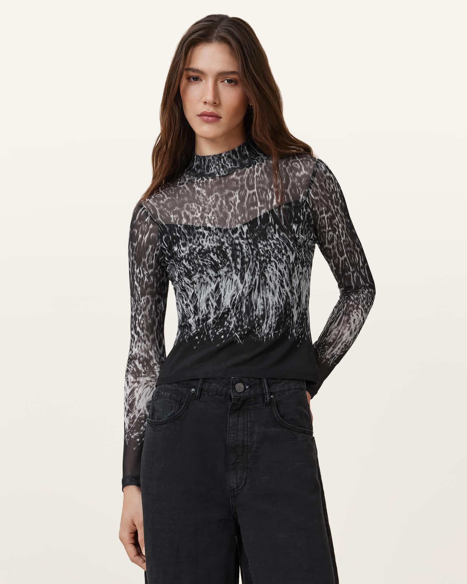 Elia Mesh Long Sleeve Top HARMONY BLACK | ALLSAINTS US