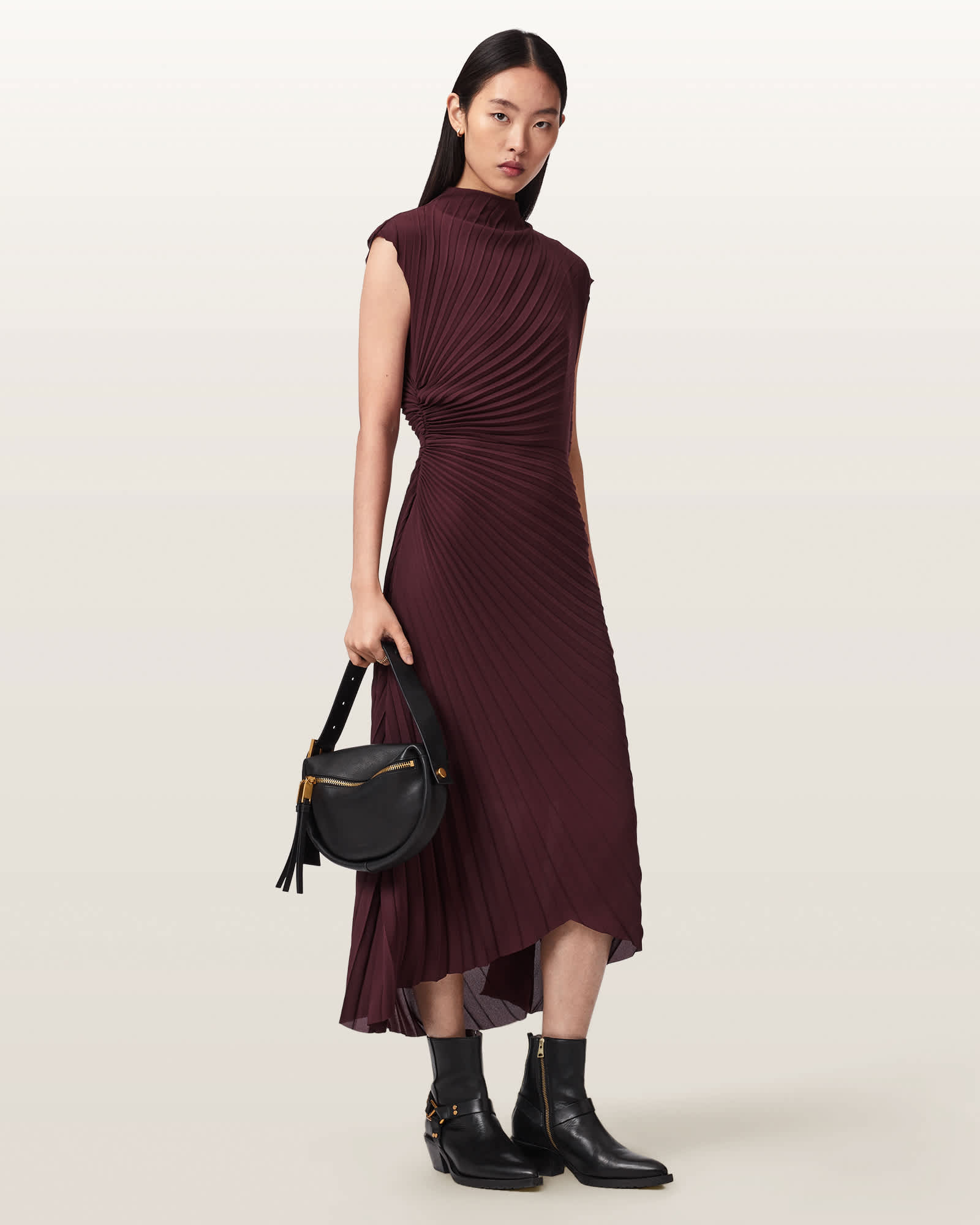 strapless open back dress Pleated Half Button Long Sleeve Midi Dress Army Green / XL