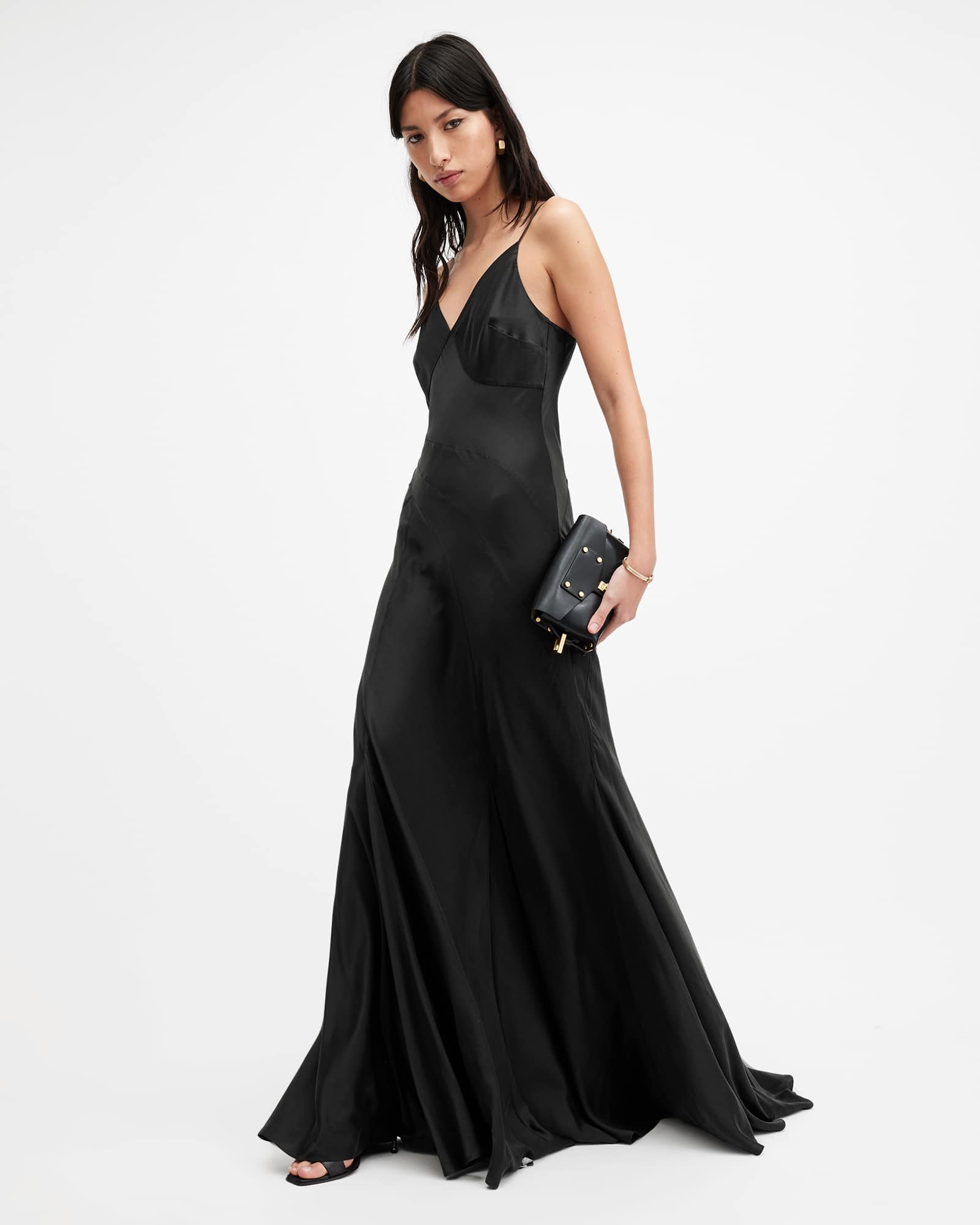 (取寄) オールセインツ レディース ベック ロング スリーブ ティー AllSaints women Bec Long Sleeve Tee Black Lili Panelled Maxi Dress Black | ALLSAINTS US