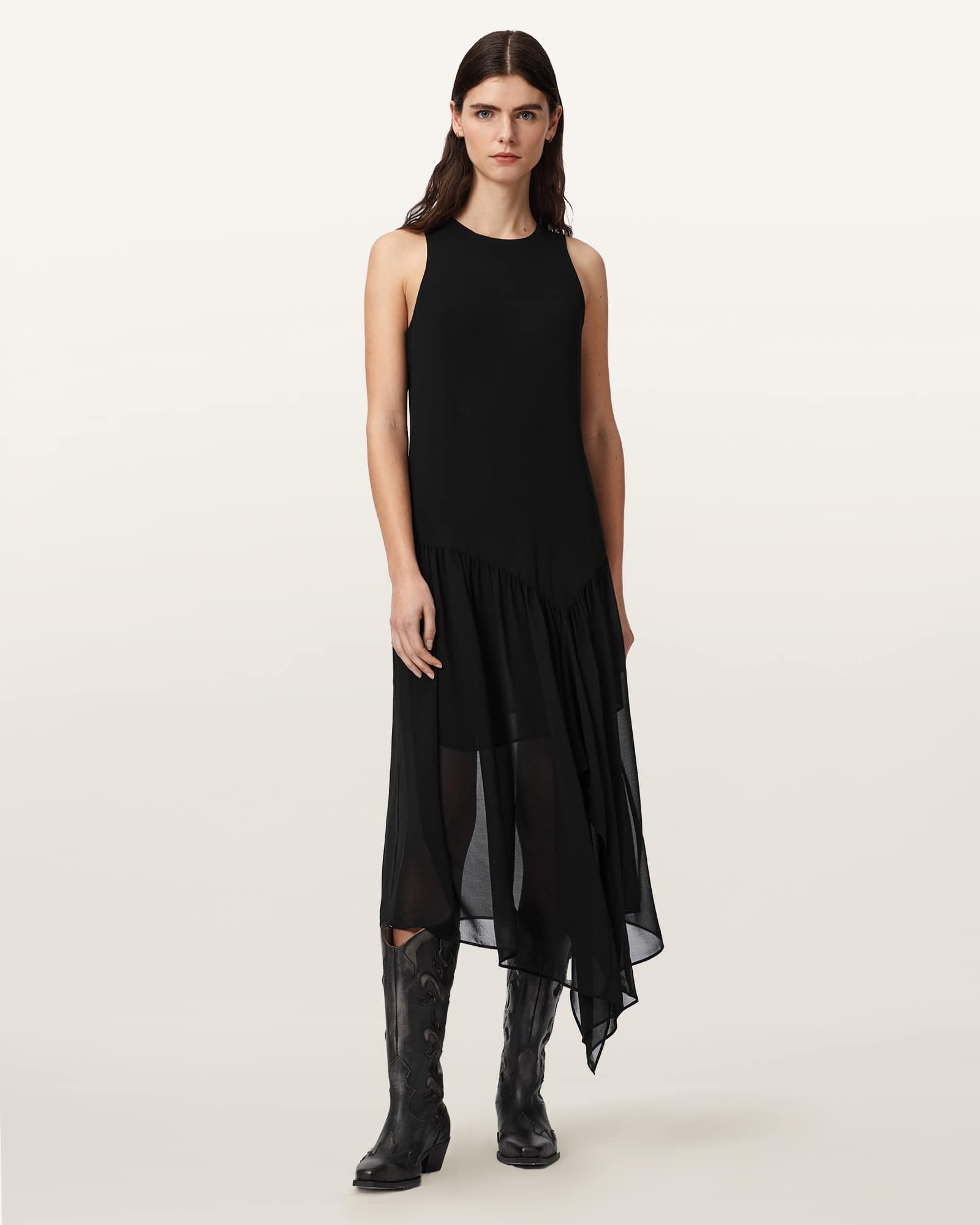 Cyra Asymmetric Maxi Dress Black | ALLSAINTS US