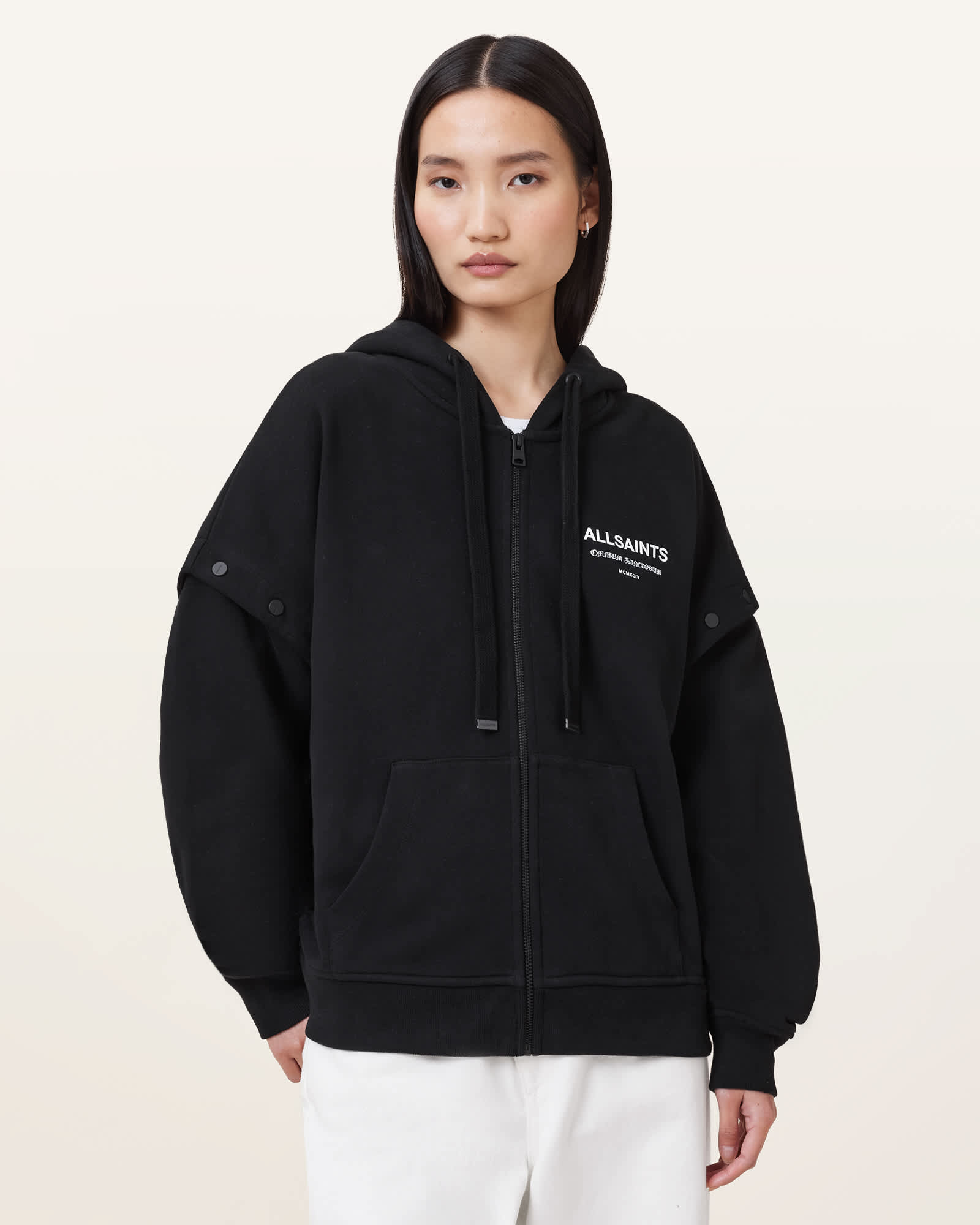 (取寄) オールセインツ レディース アブリ ティー AllSaints women Avri Tee Black Omnium Amphia Hoodie Black | ALLSAINTS