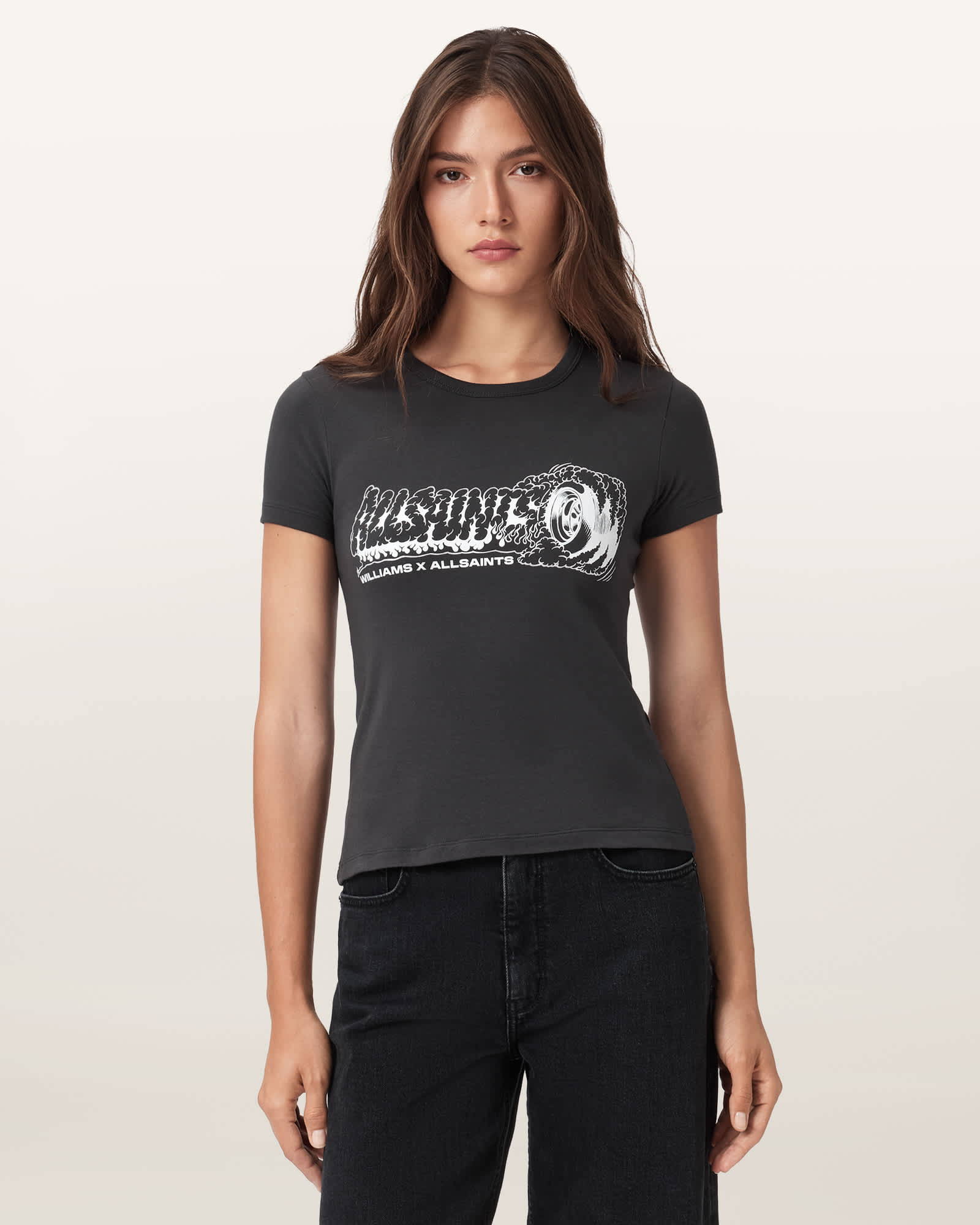 Williams X AllSaints Burnout Stevie T-Shirt Washed Black