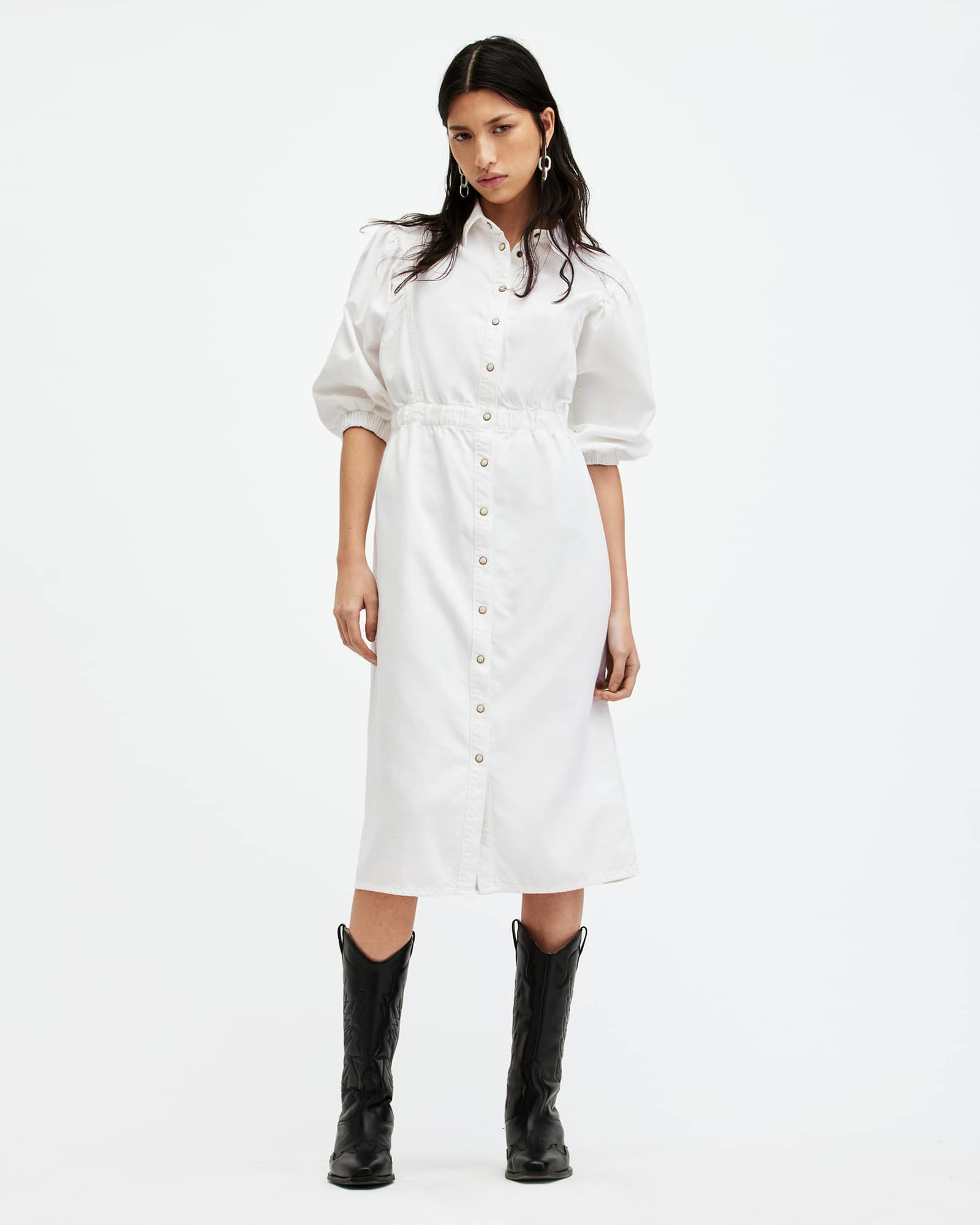 Osa Denim Midi Dress Chalk White | ALLSAINTS DE