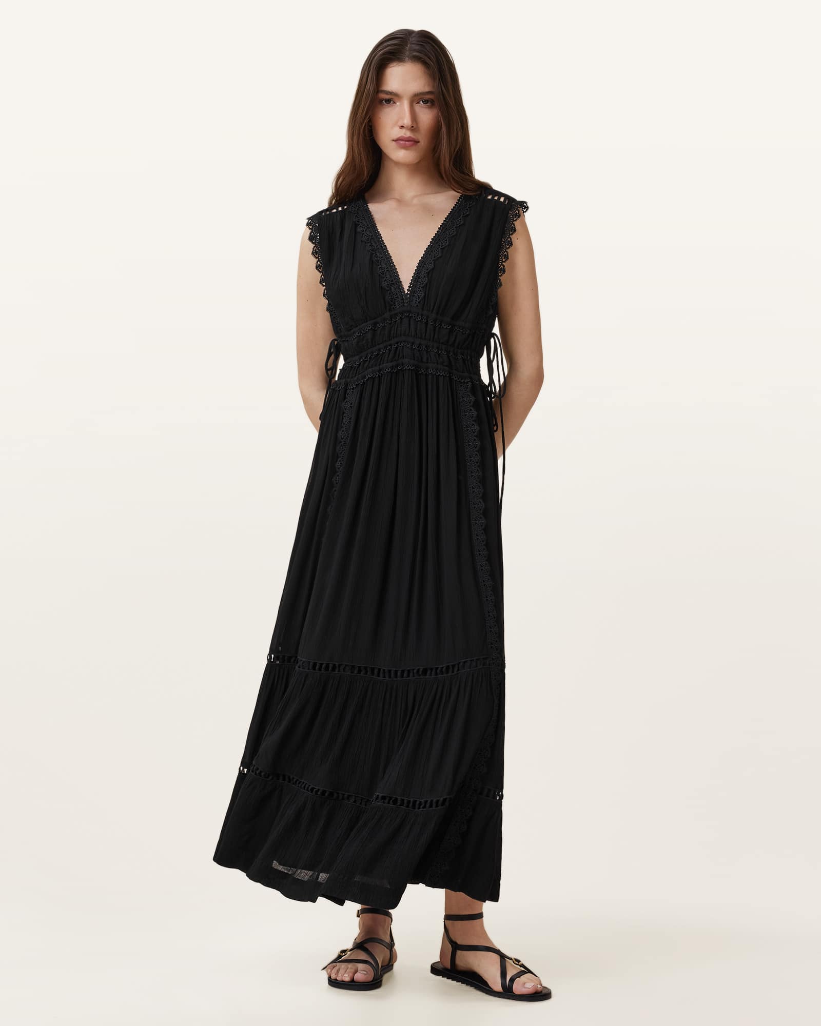 Xanthe Lace-Trimmed Maxi Dress Black | ALLSAINTS US Xanthe Lace-Trimmed Maxi Dress Black | ALLSAINTS US