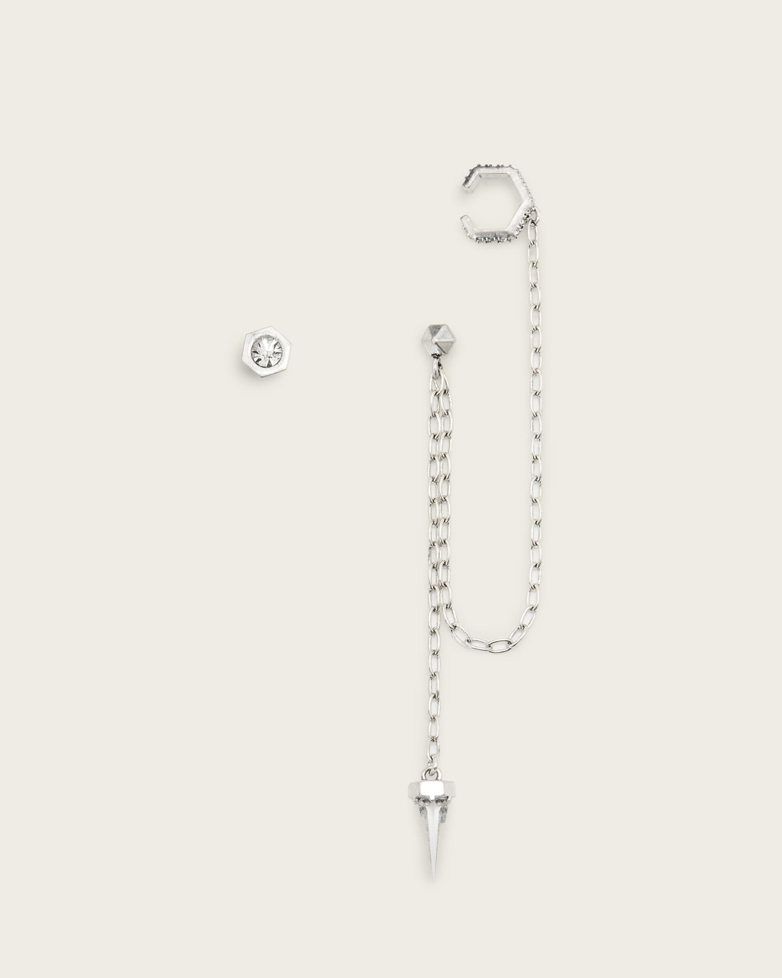 Bijou Cuff and Stud Earrings WARM SILVER/CLEAR | ALLSAINTS US