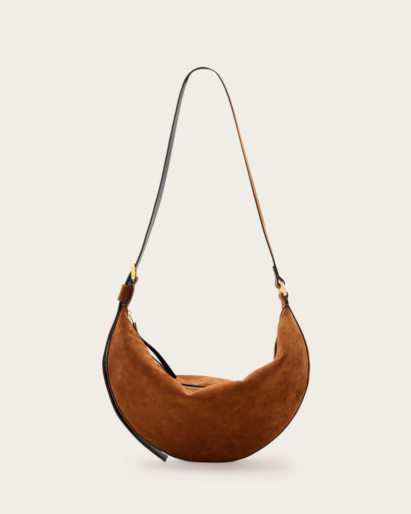Half Moon Large Suede Crossbody Bag COGNAC BROWN | ALLSAINTS
