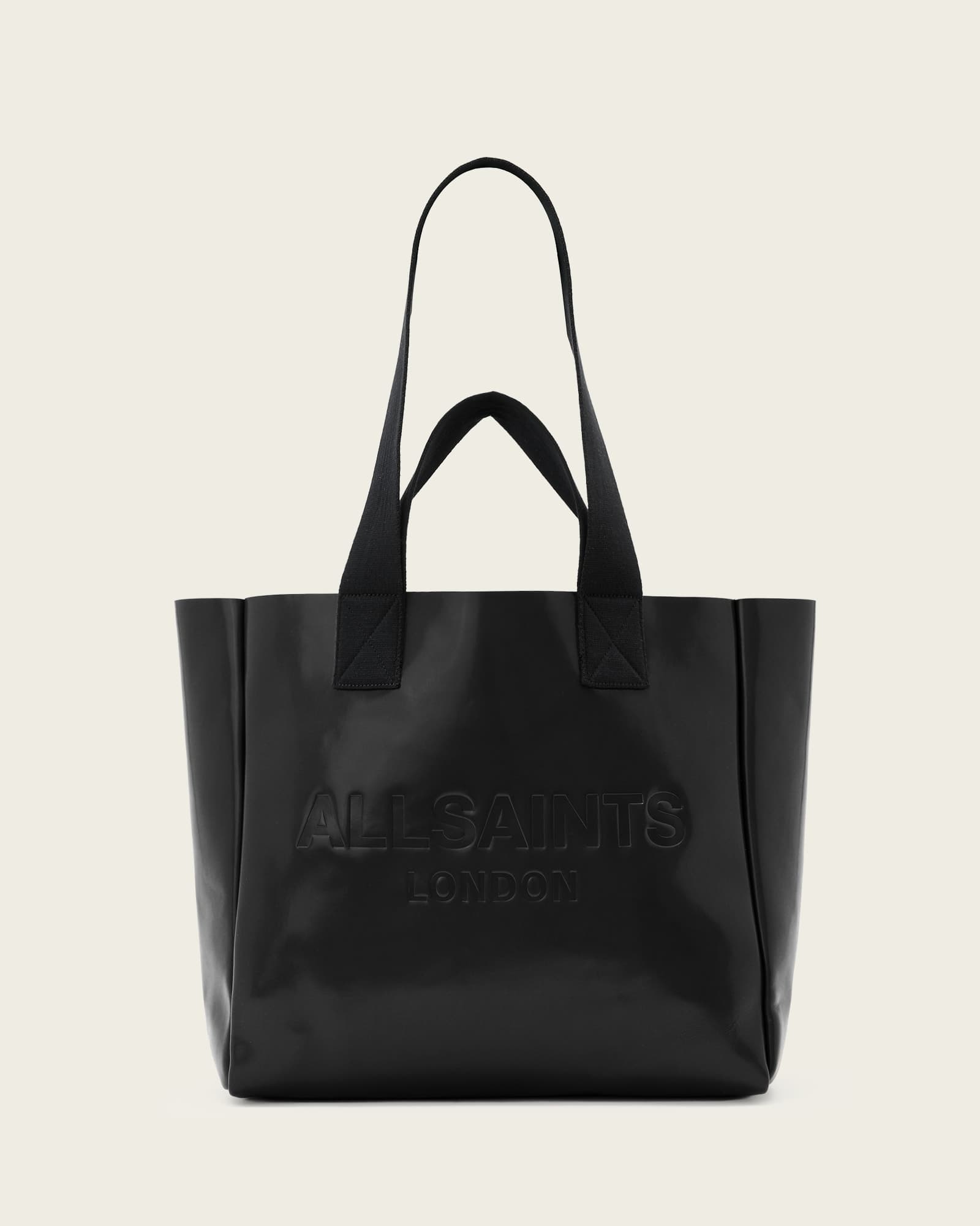 Izzy Embossed Logo Leather Tote Bag Black | ALLSAINTS US