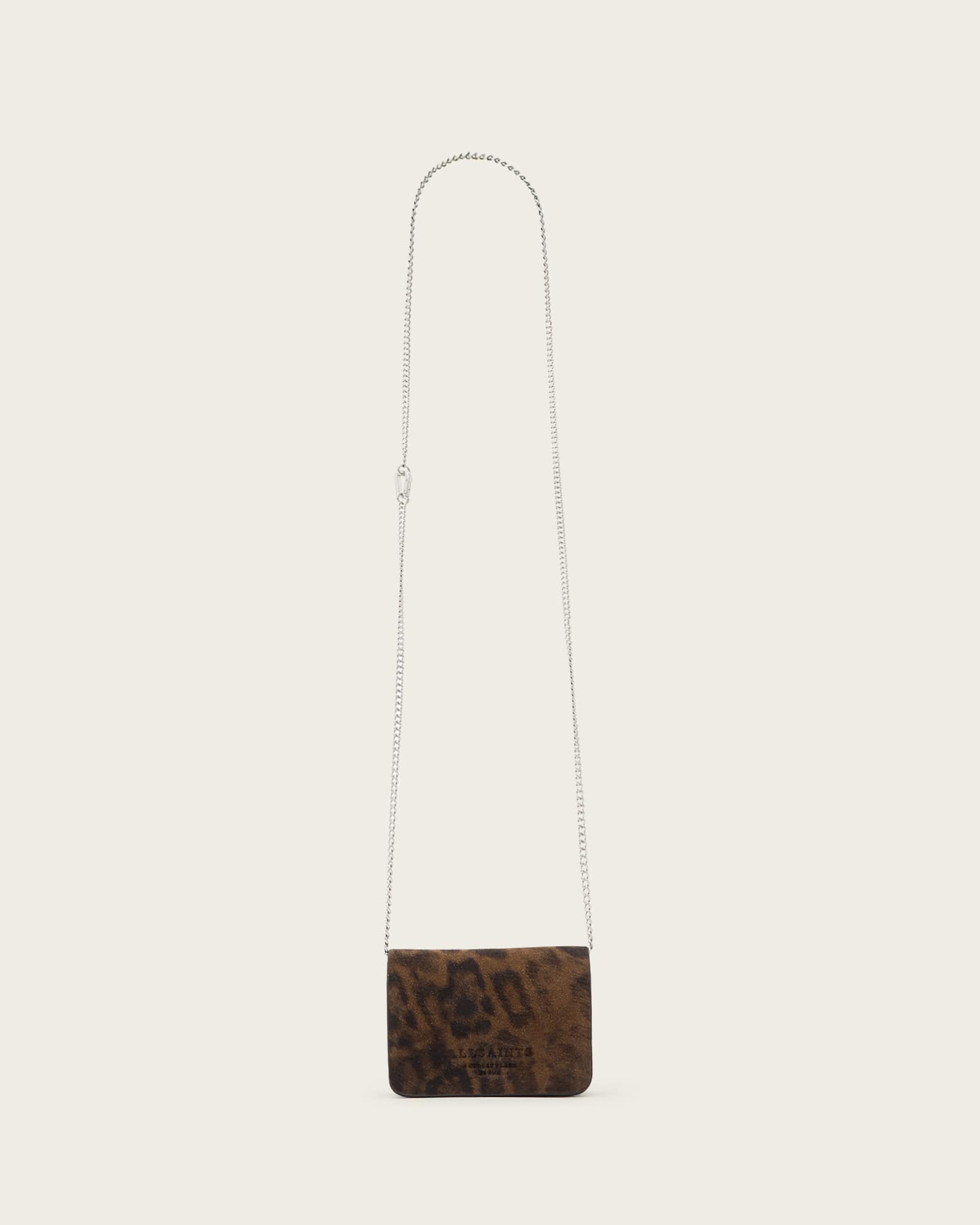Allsaints Honore Leopard Print Suede Crossbody Bag In Brown