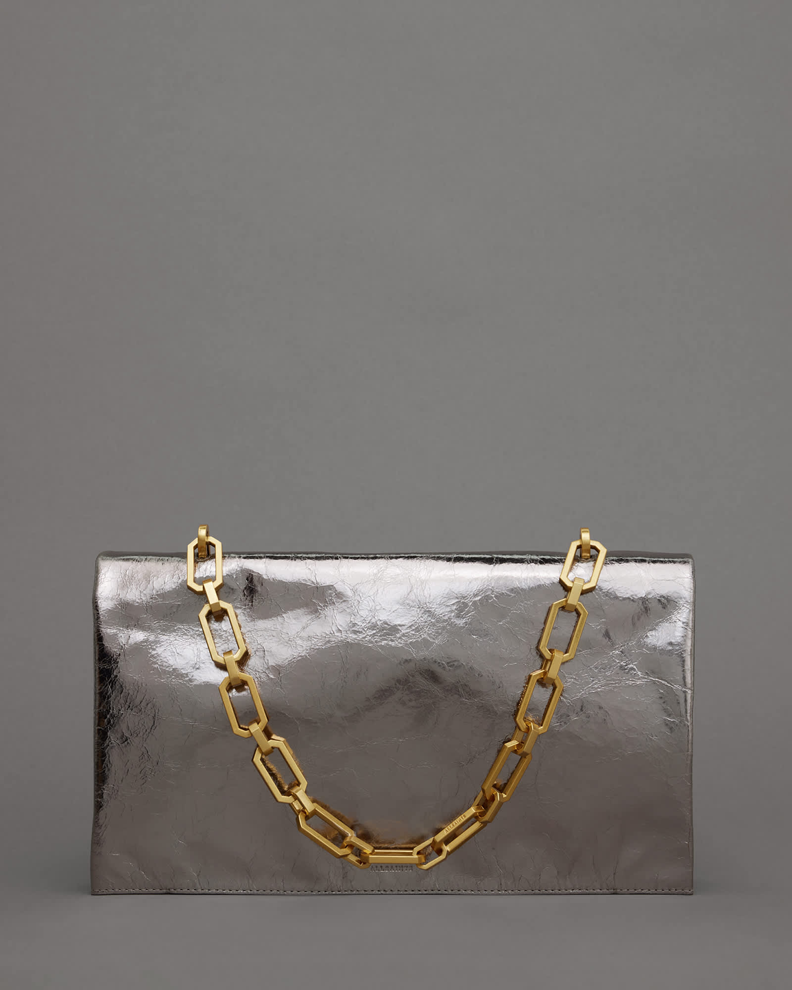 Akira Leather Removable Chain Clutch Bag Pewter | ALLSAINTS US