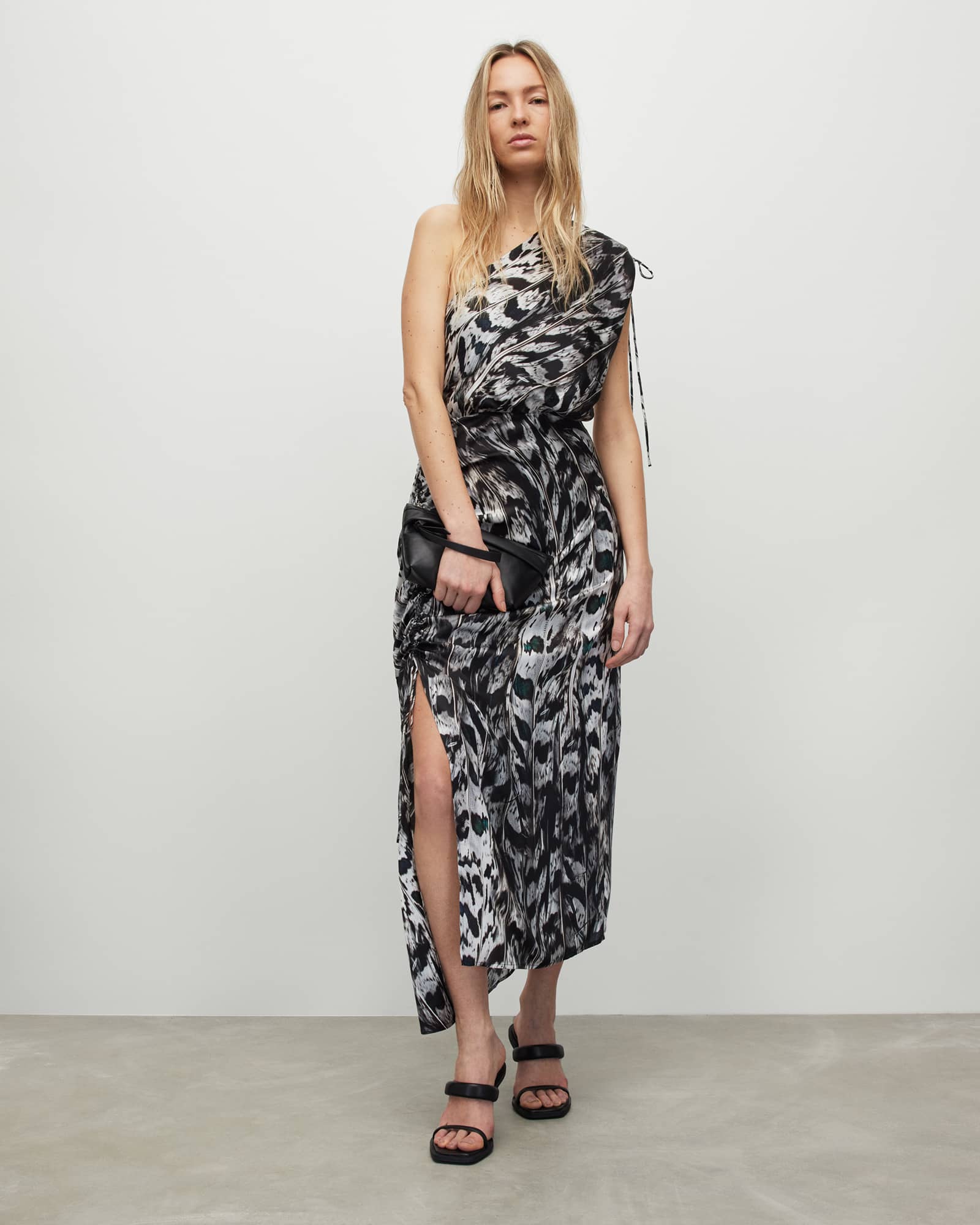 Laura Ines Silk Blend Printed Maxi Dress WHITE MONO | ALLSAINTS