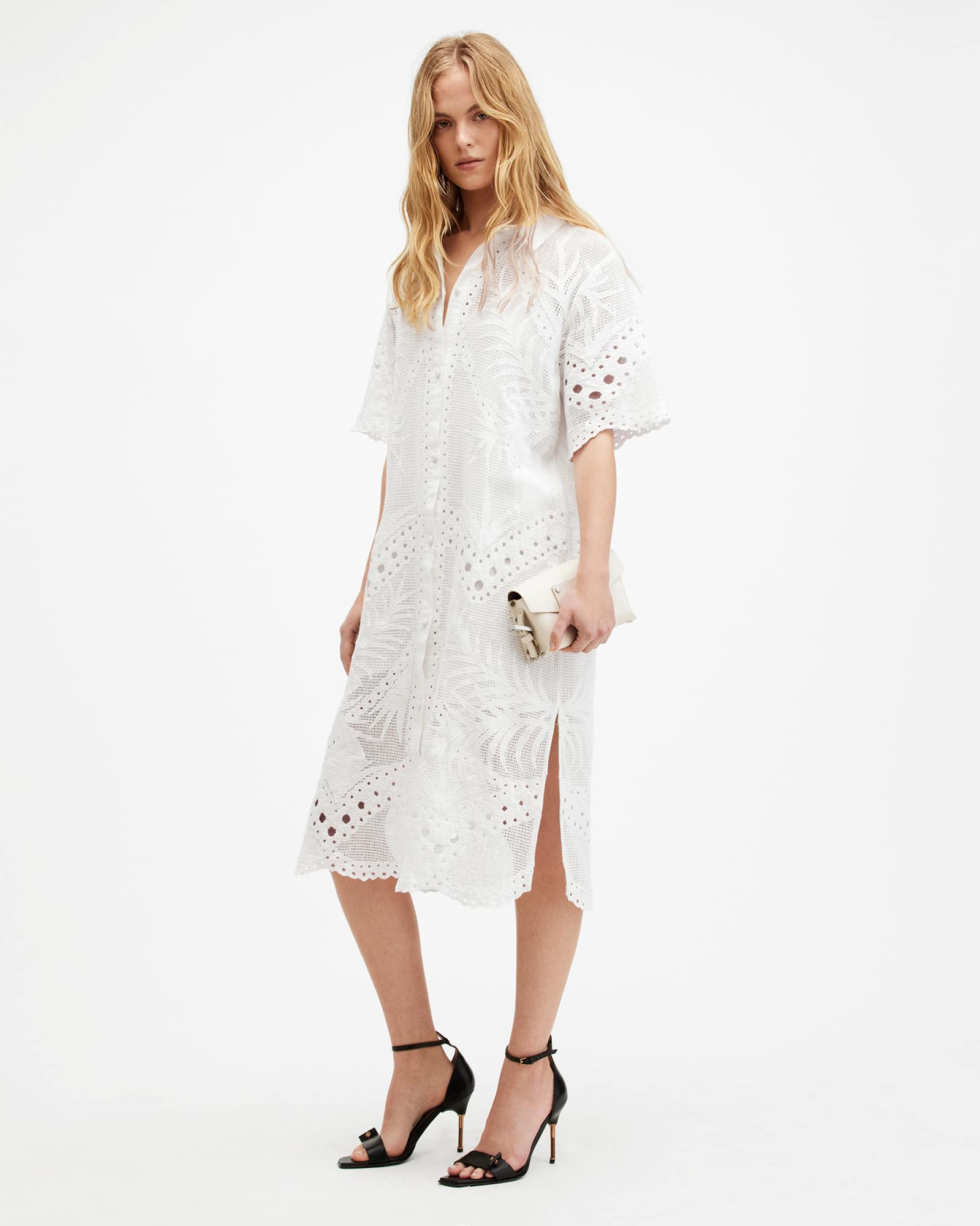 all saints white dress Cavarly Tiered Ruffle Maxi BIRCH ruching to bodice AllSaints White Dresses + FREE