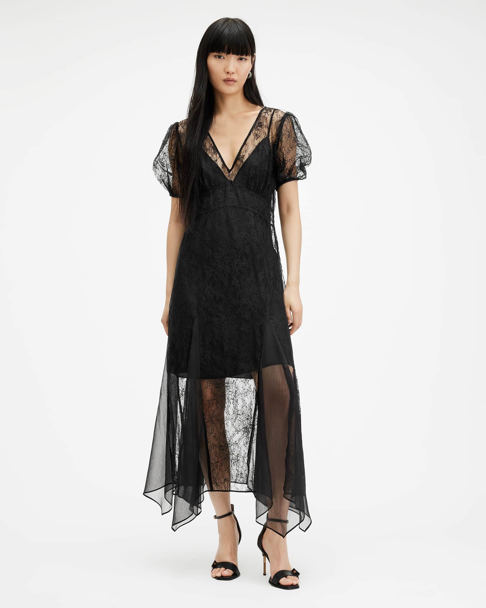 Rayna V-Neck Lace Maxi Dress Black | ALLSAINTS US