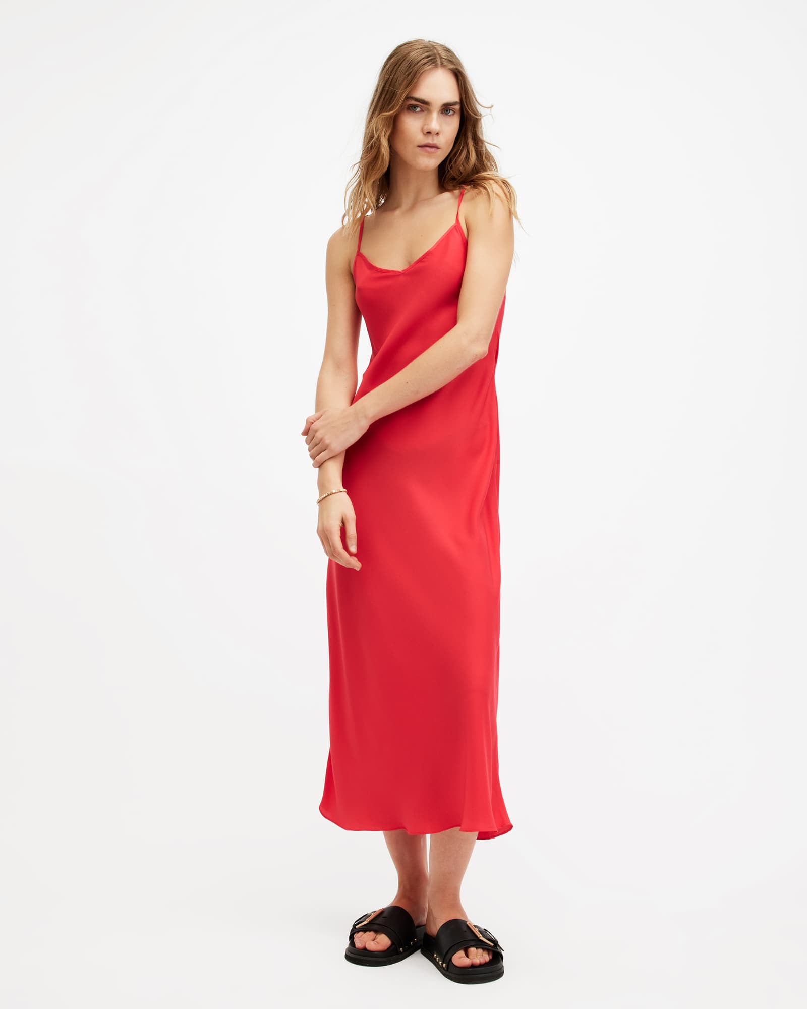 Bryony V-Neck Midi Slip Dress Red ALLSAINTS