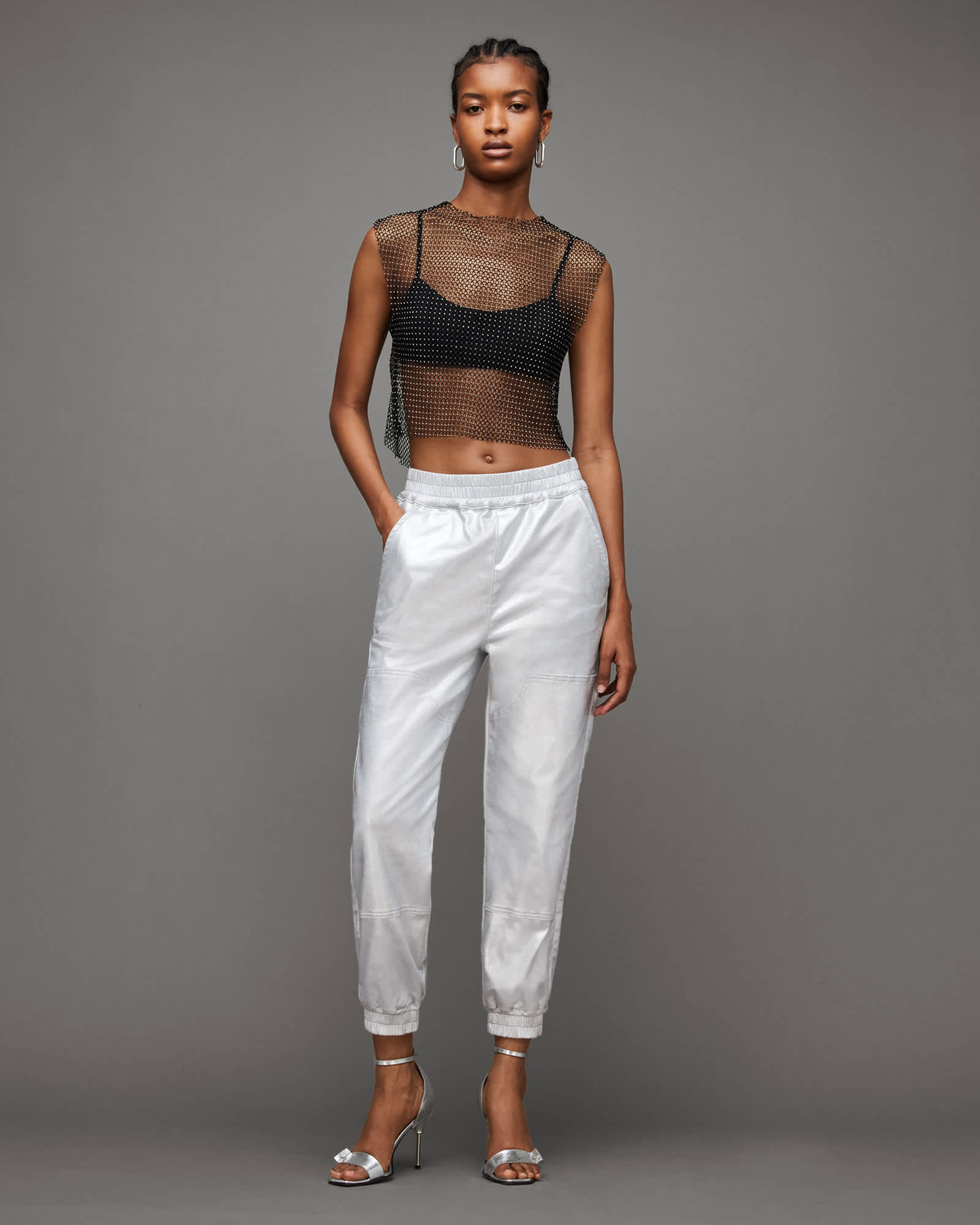 Yara Relaxed Fit Coated Joggers Silver | ALLSAINTS US