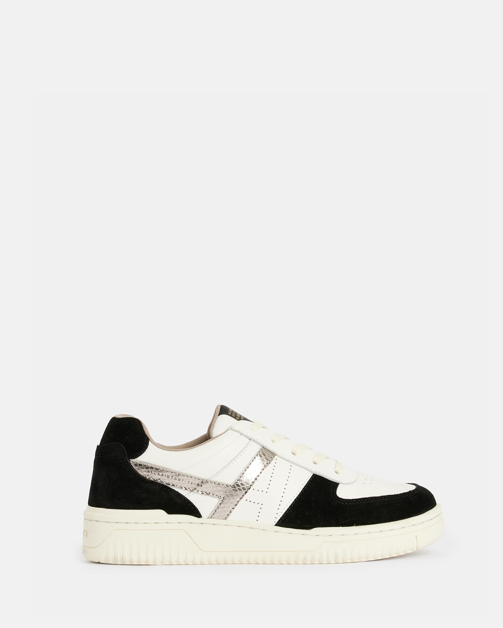 Vix Low Top Round Toe Suede Trainers WHITE/BLACK/GUN | ALLSAINTS