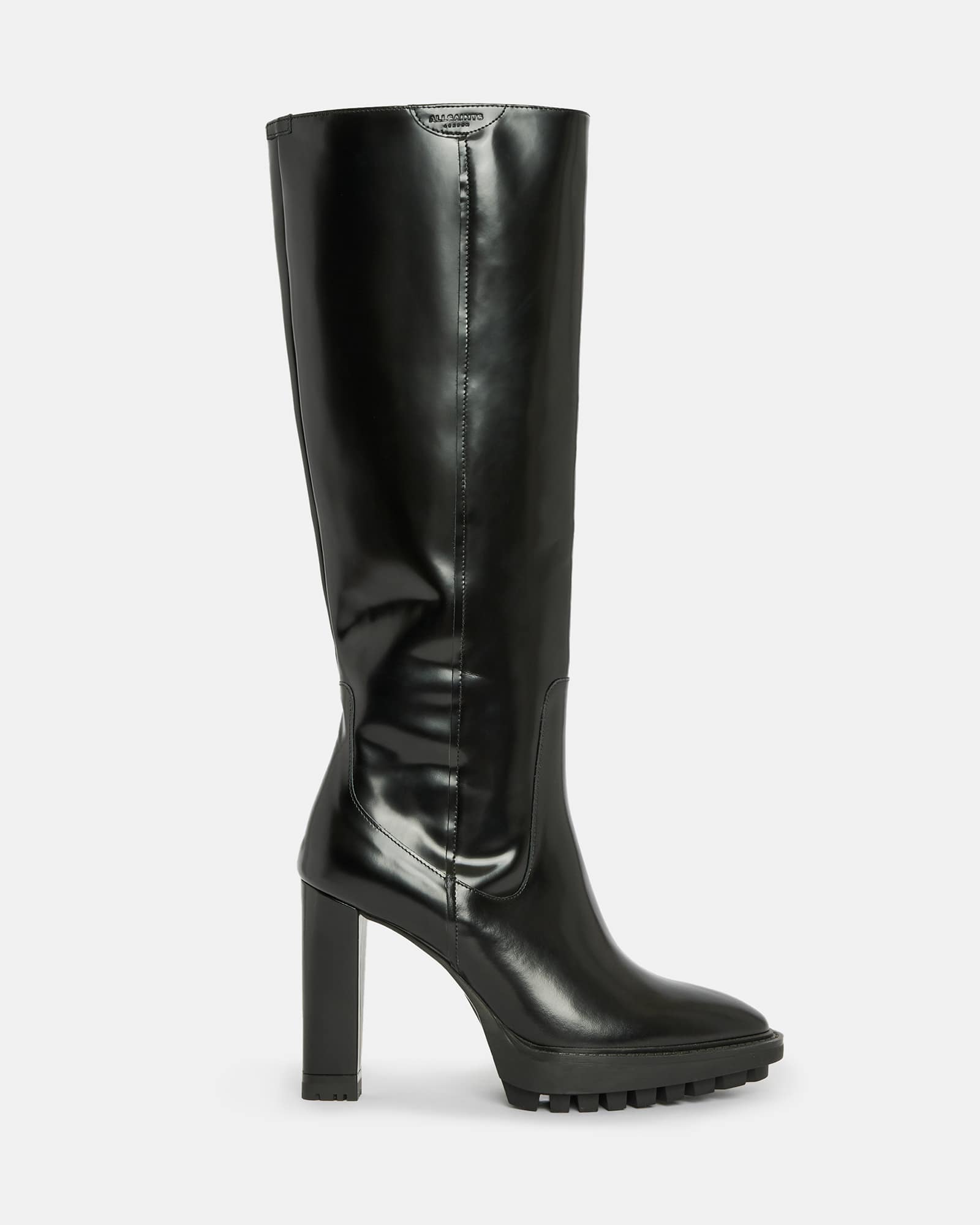 Harlem Knee High Leather Boots BLACK SHINE | ALLSAINTS