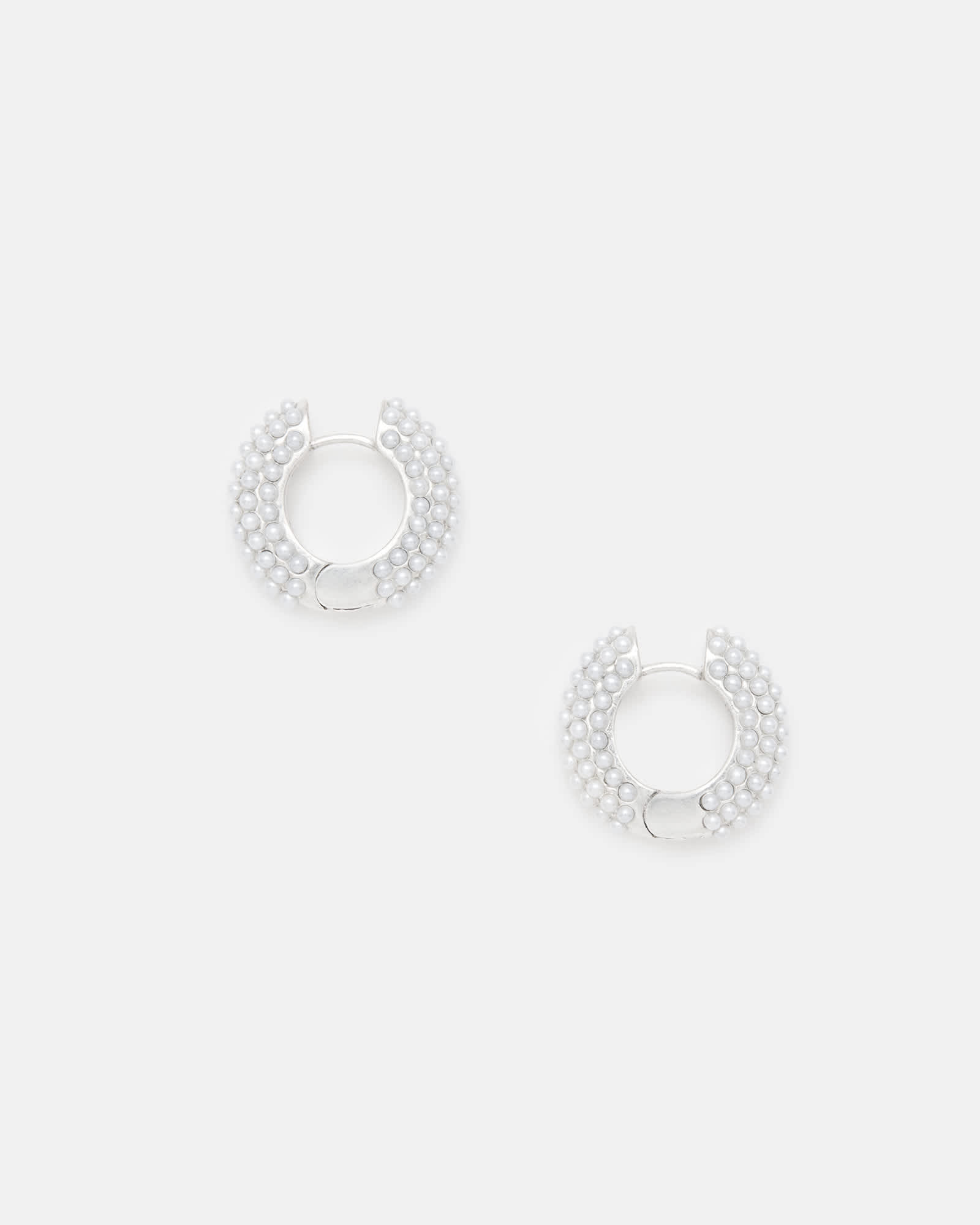 Pearl Chunky Beaded Hoop Earrings WARM SILVER/WHITE