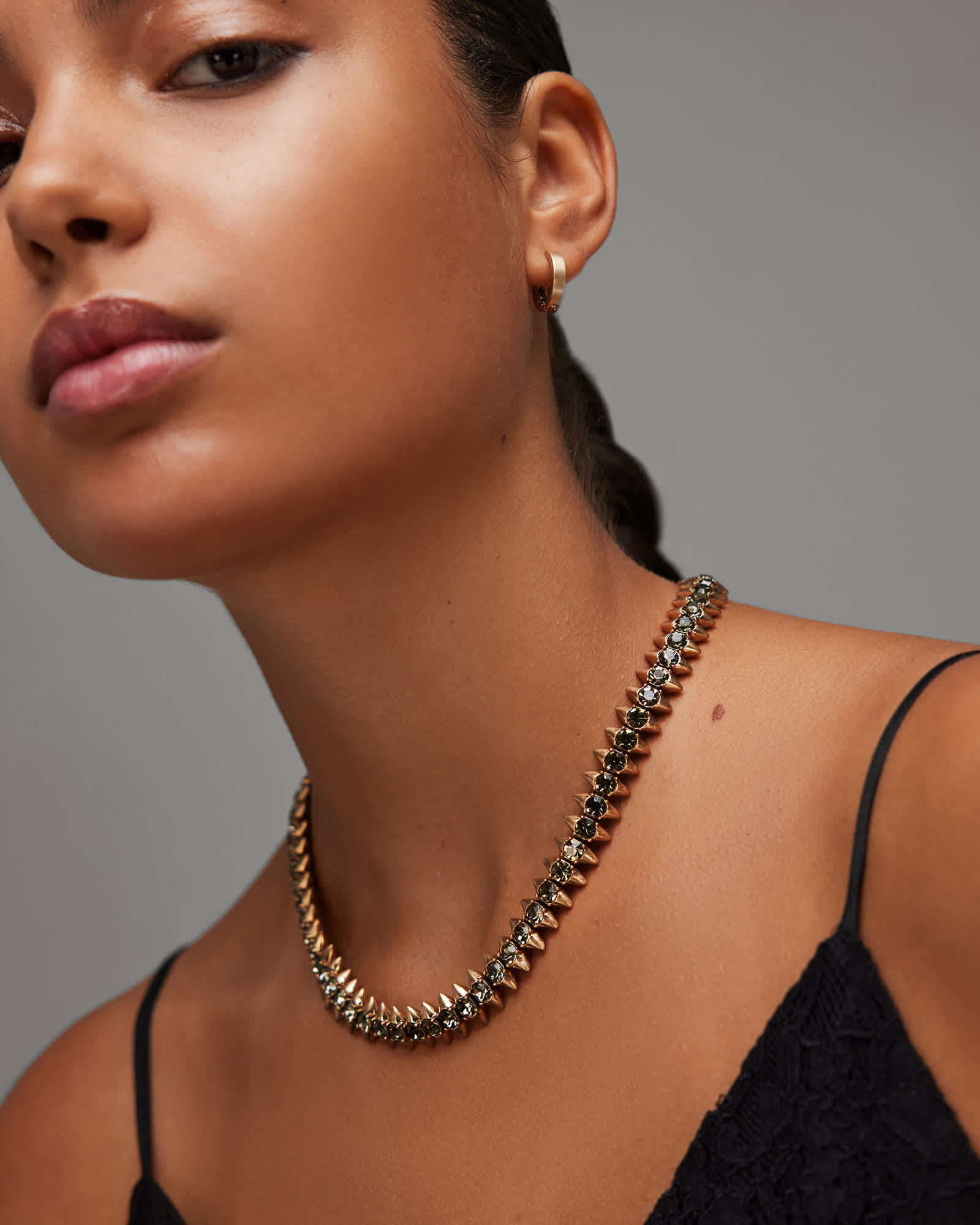 Romy Spike Studded Gold-Tone Necklace WARM BRASS/BLACK