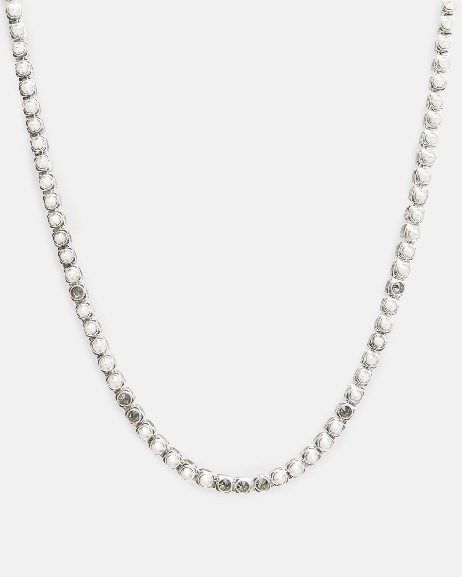 Bobbie Box Chain Studded Necklace WRM SLVR/BLCK DIAM