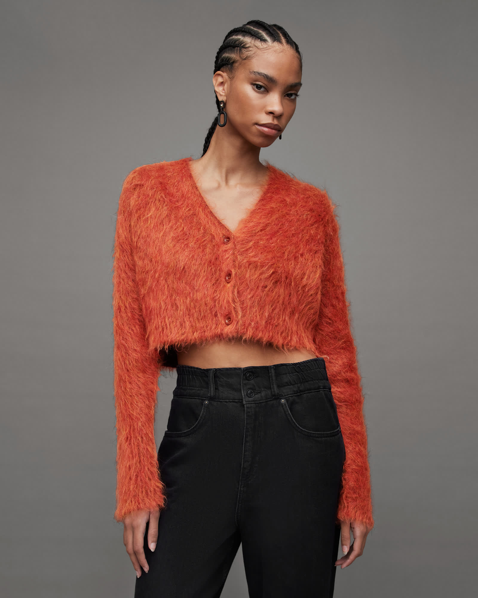 Wick Brushed V-Neck Cardigan PLANET RED | ALLSAINTS US