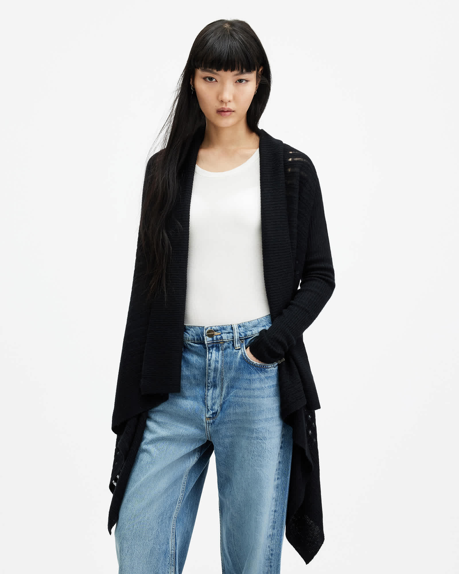 トップス St.Johns3rdClub WESTERN CREW cardigan Harley Waterfall Open Front Cardigan Black | ALLSAINTS US