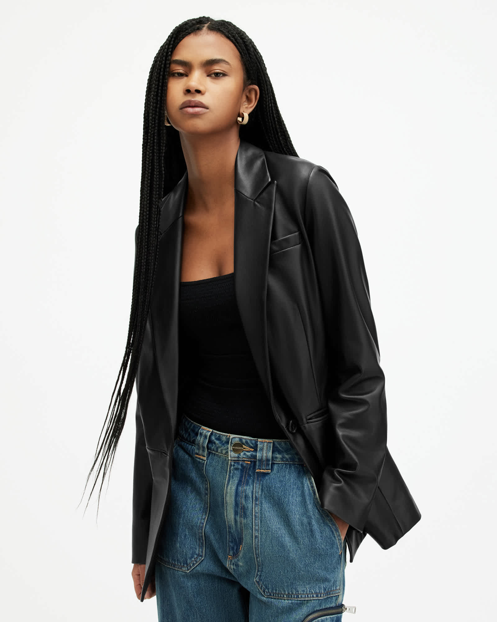 アウターその他 STAND Women Outer ST 62296 8983 BLACK10407 Black Deri Single Breasted Leather Blazer Black | ALLSAINTS US