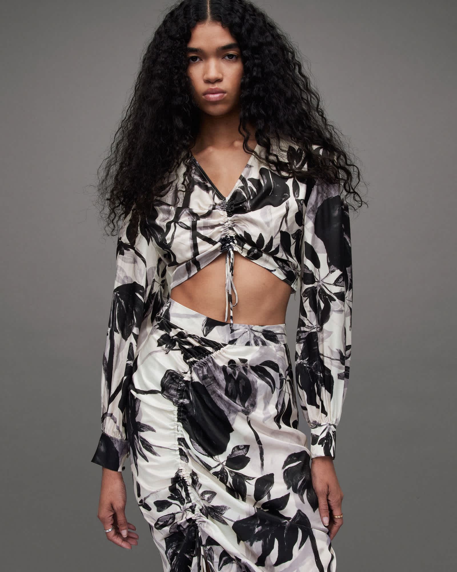 Carla Jackie Floral Silk Blend Cropped Top ECRU WHITE