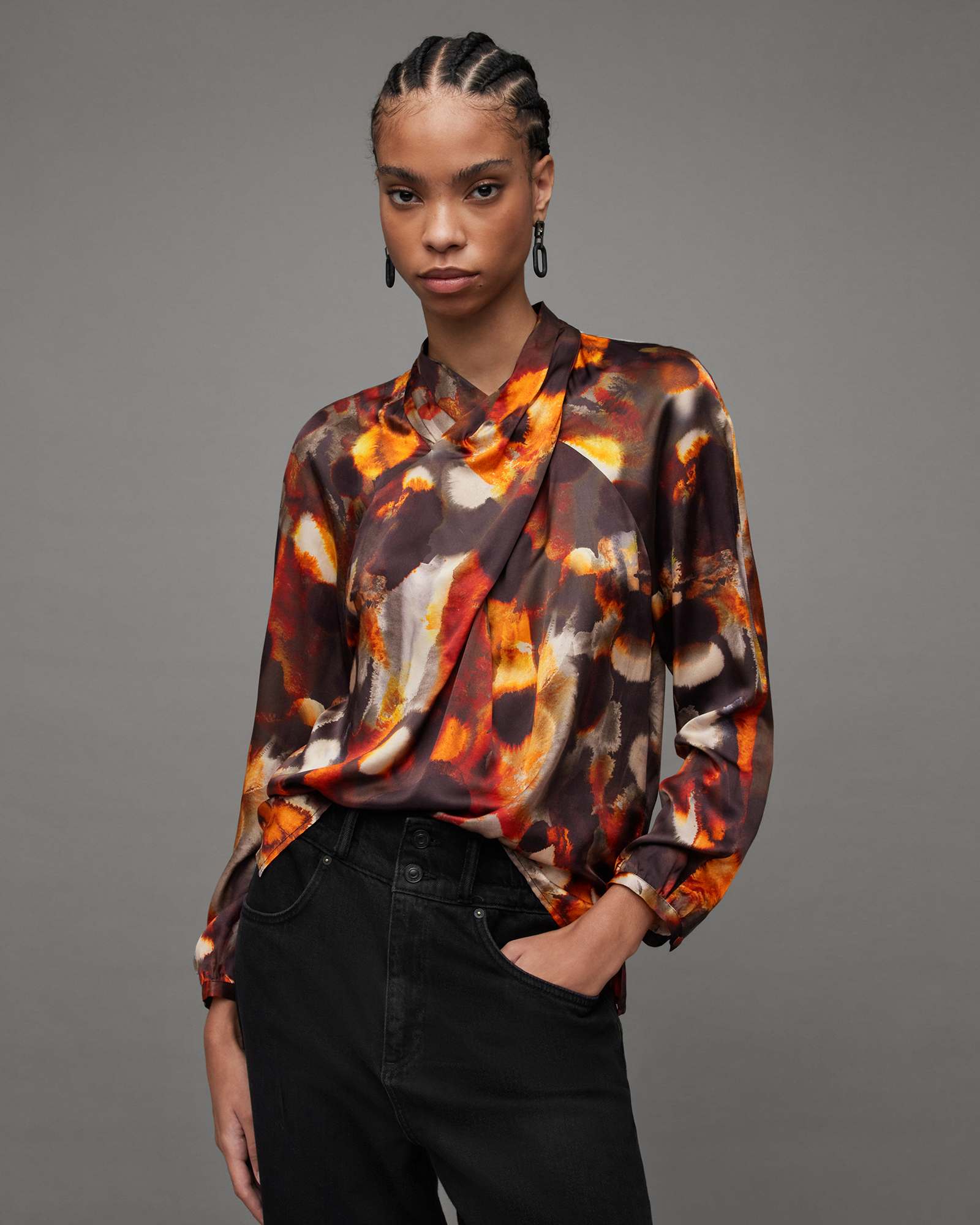 Zola Silk Blend High Neck Top RUST BROWN | ALLSAINTS US