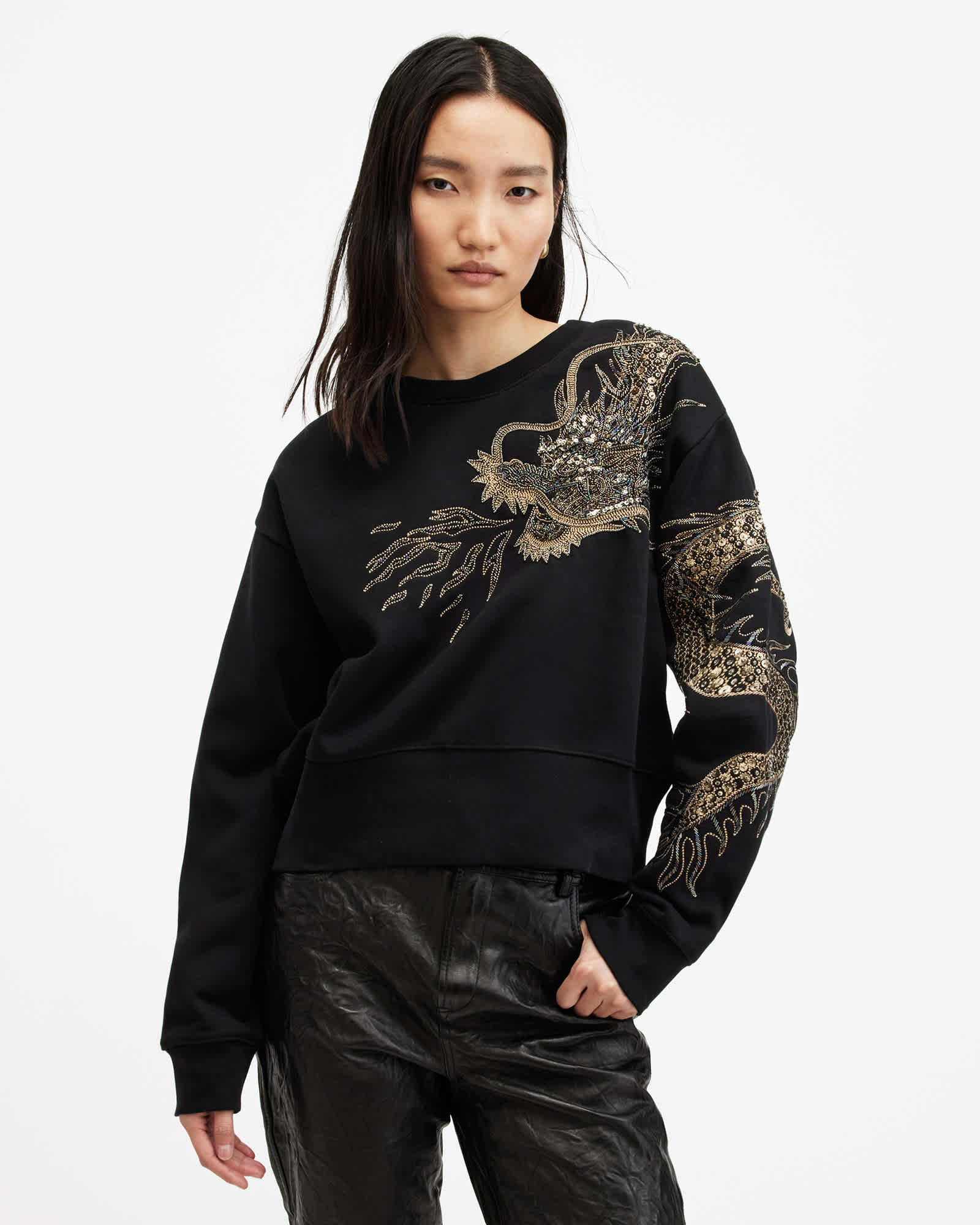Dragon Embellished Separo Sweatshirt Black | ALLSAINTS US