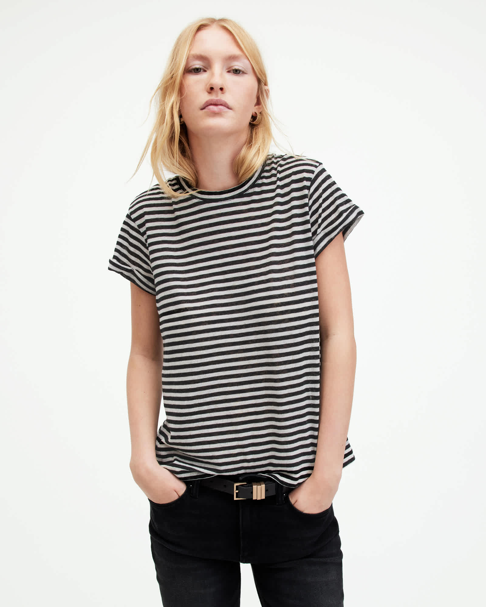 Anna Stripe Short Sleeve T-Shirt Chalk/Ink | ALLSAINTS