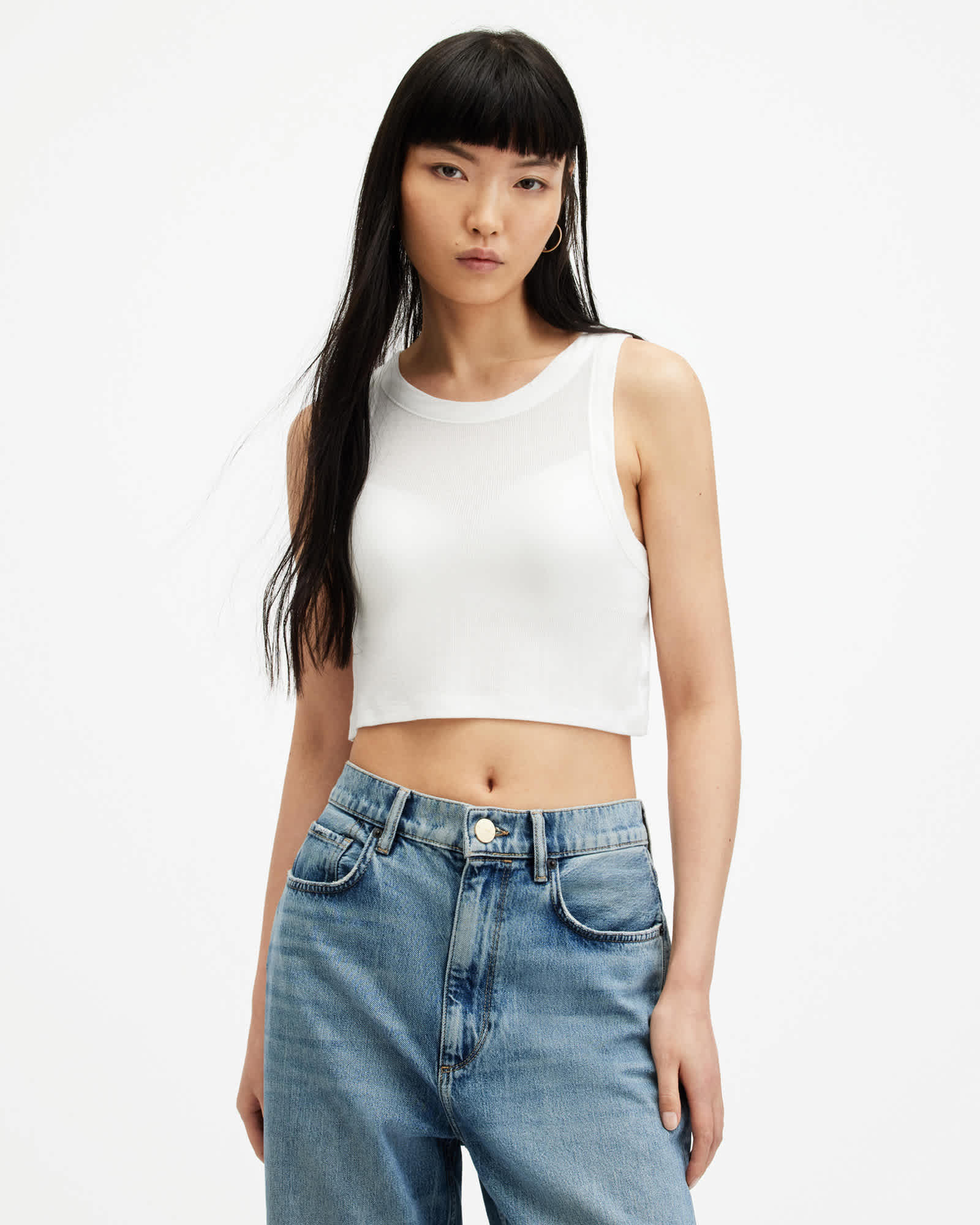 【国内配送】 Rina ALLSAINTS | White Optic Top Tank Sleeveless Cropped トップス
