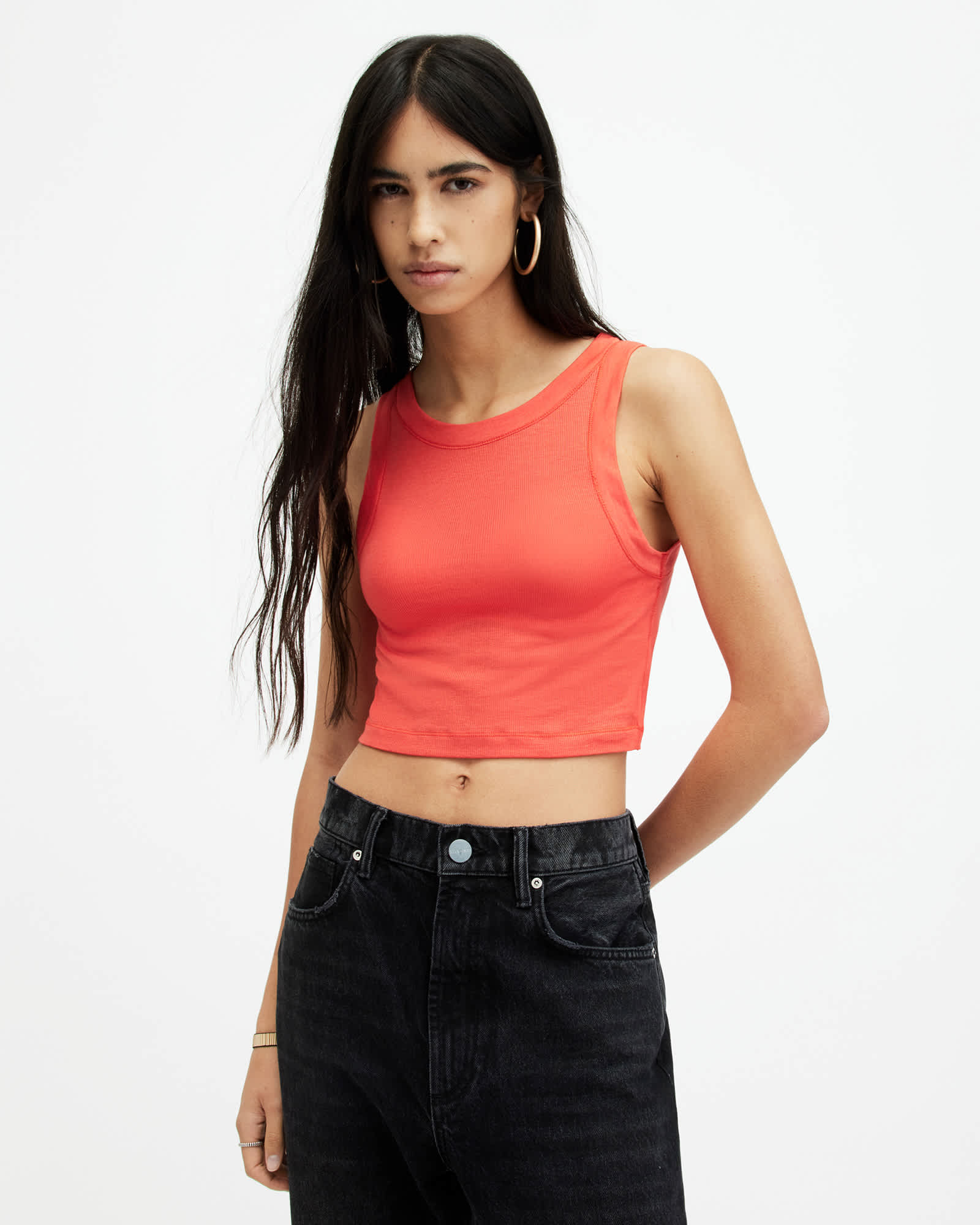 Rina Sleeveless Cropped Tank Top POPPY PINK | ALLSAINTS