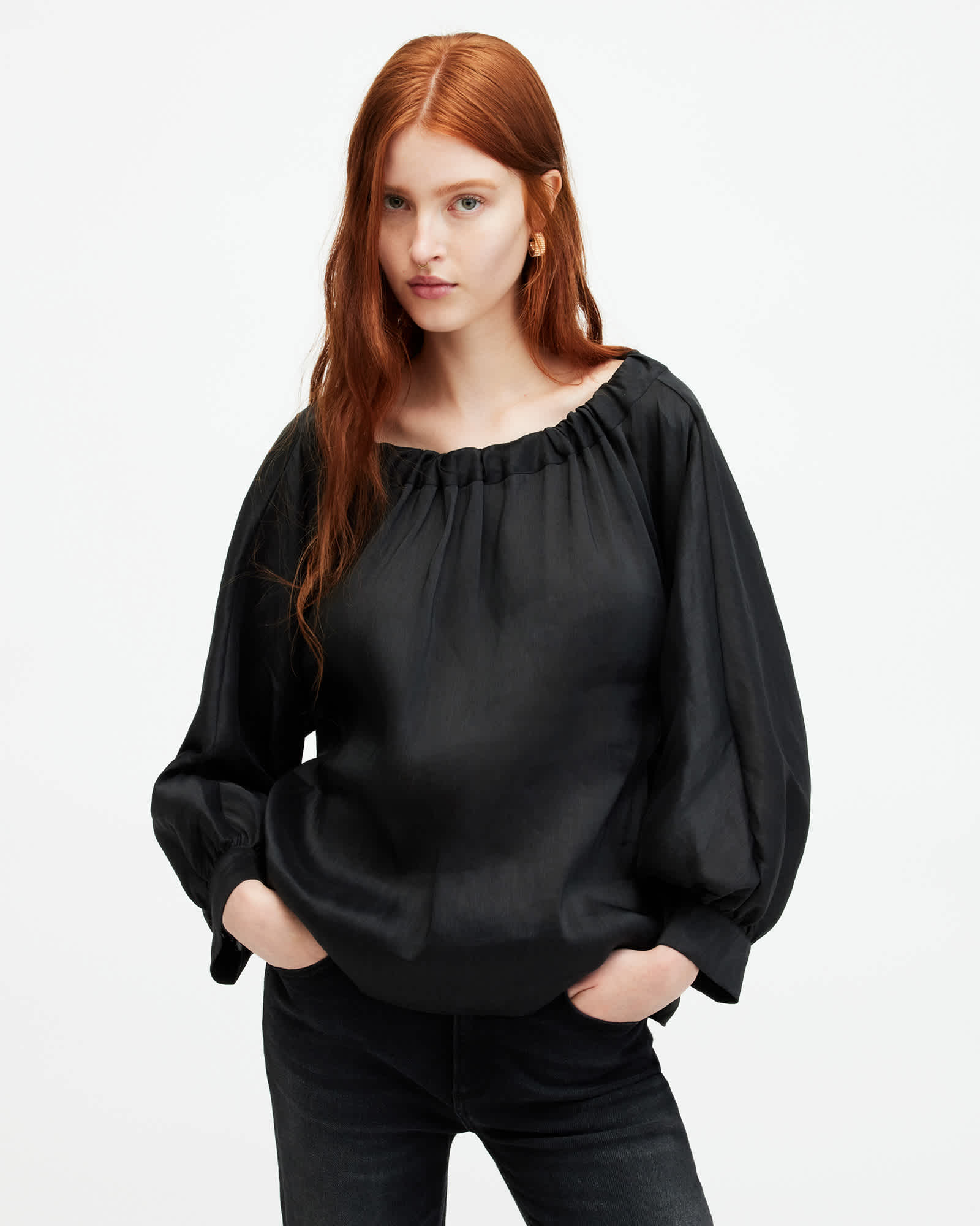 Ellie Linen Silk Blend Top Black | ALLSAINTS Ellie Linen Silk Blend Top Black | ALLSAINTS