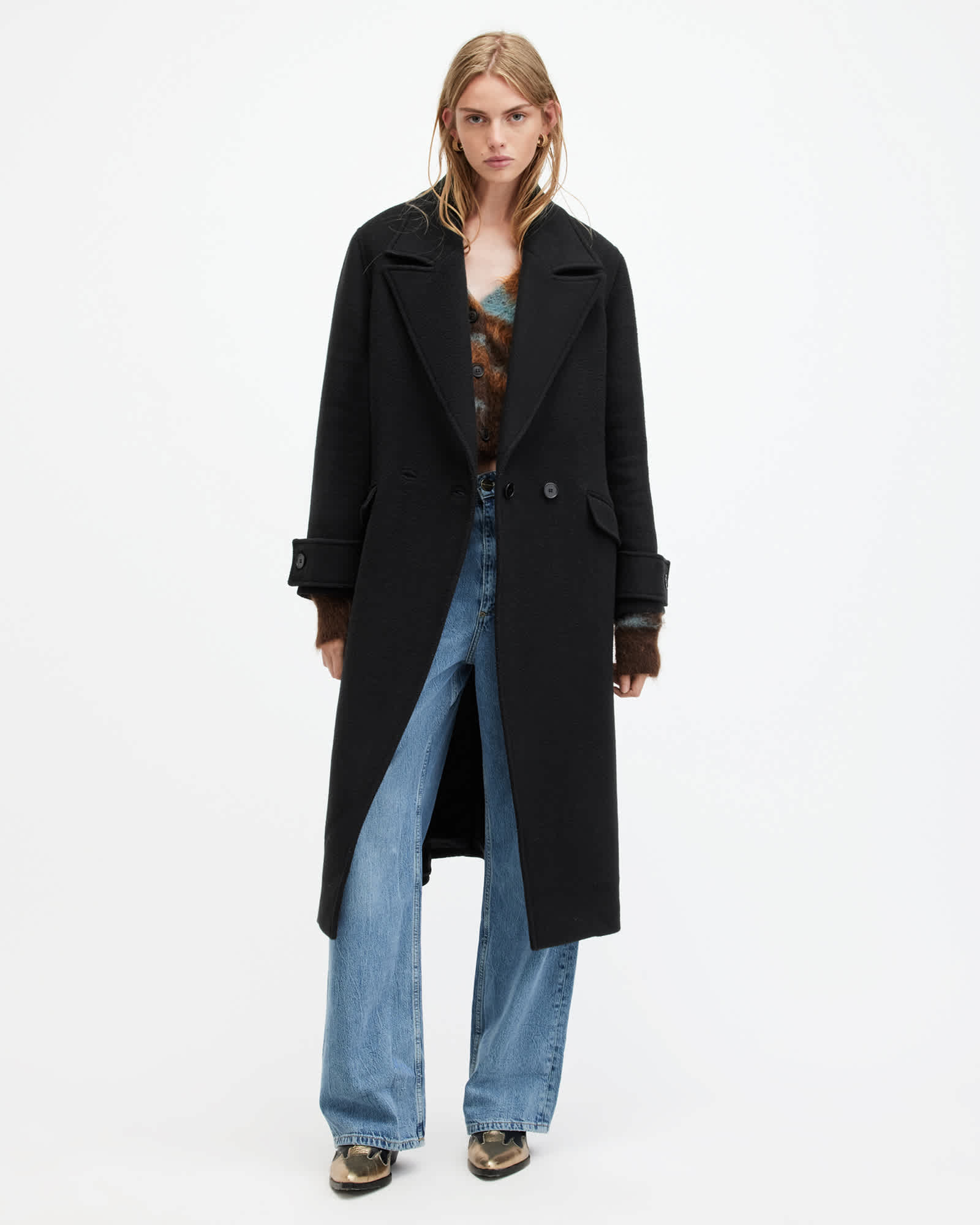 Mabel Double Breasted Long Line Coat Black | ALLSAINTS US