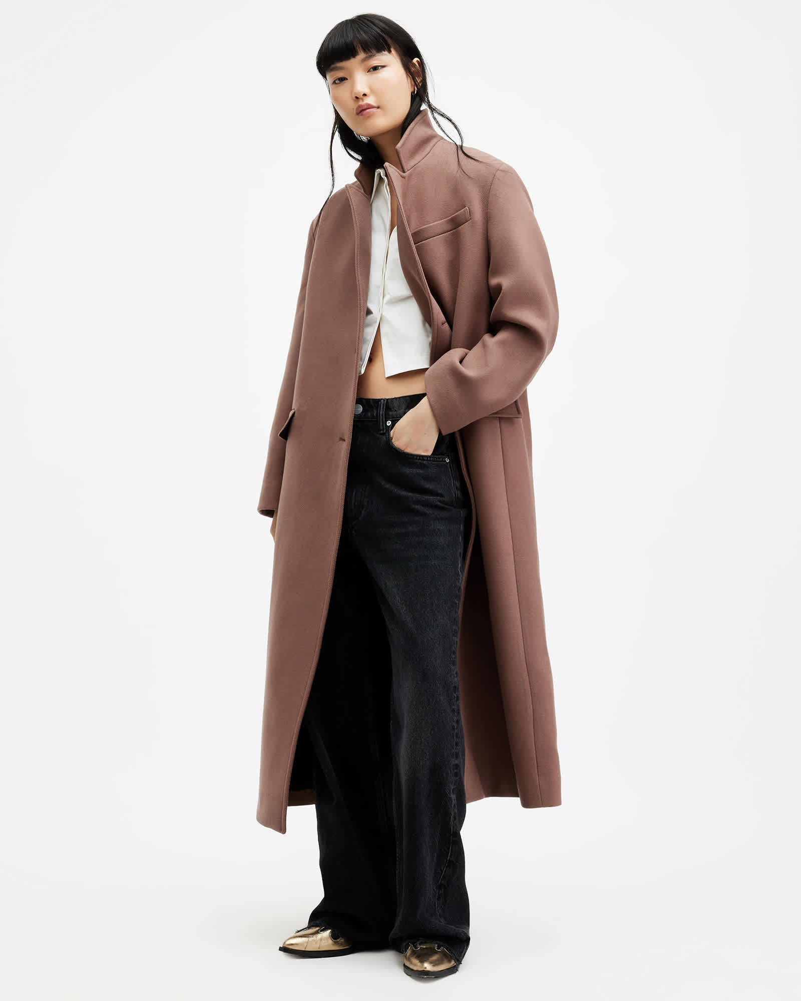James Wool Blend Maxi Length Coat CHESTNUT BROWN | ALLSAINTS US